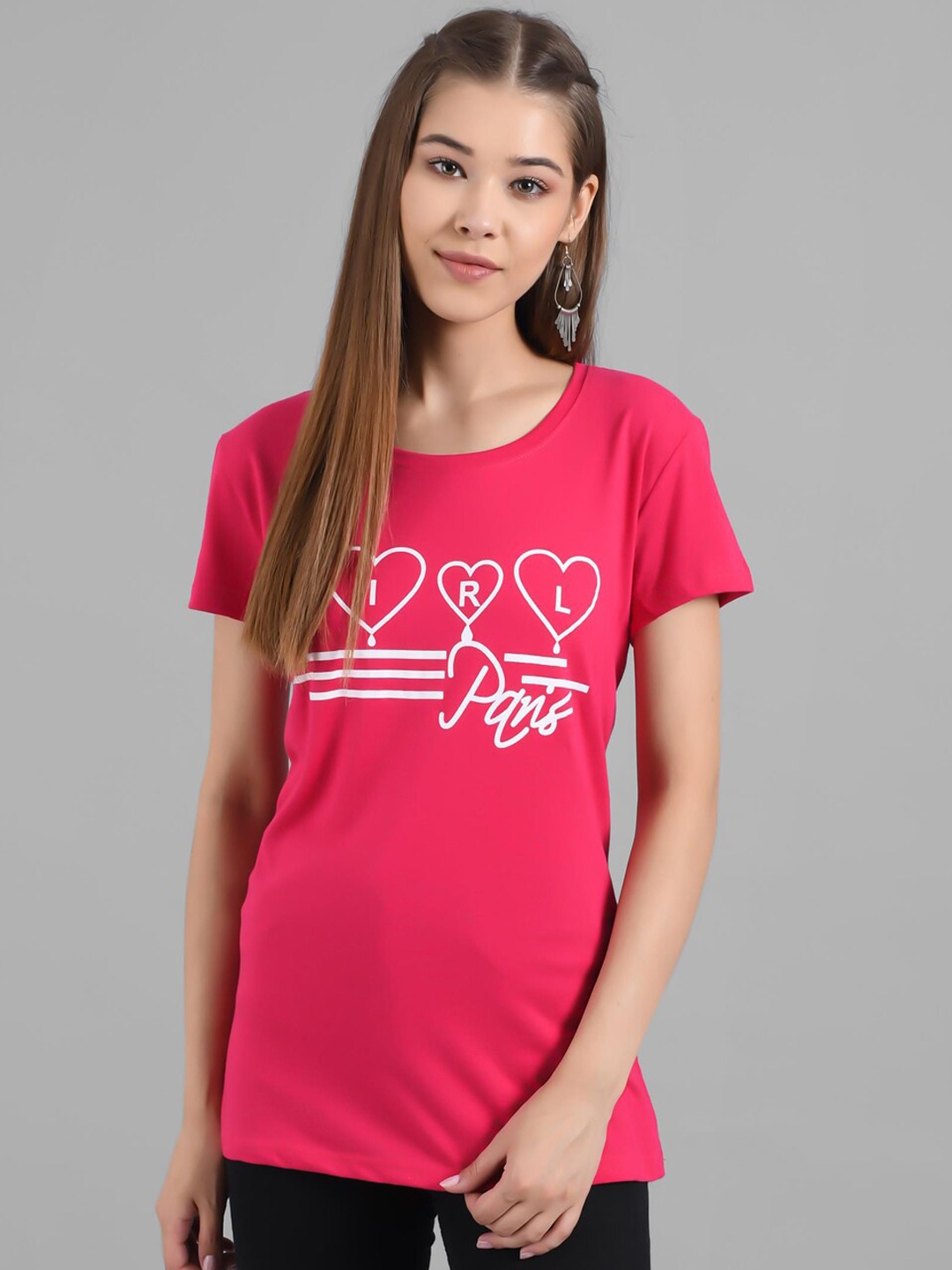 

Kotty Women Pink Printed Round neck Neck T-shirt