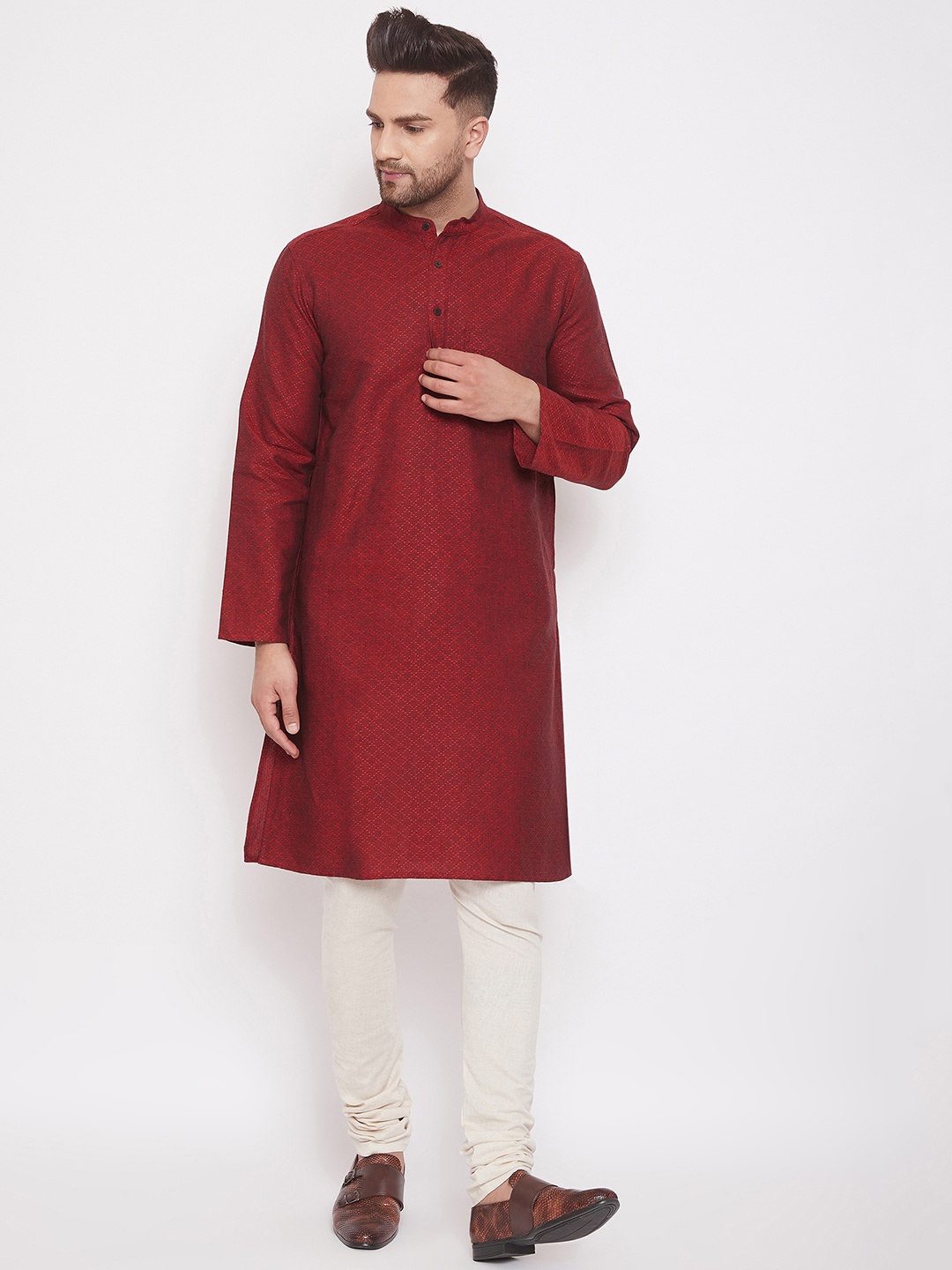 

even Men Maroon Woven Design Straight Kurta