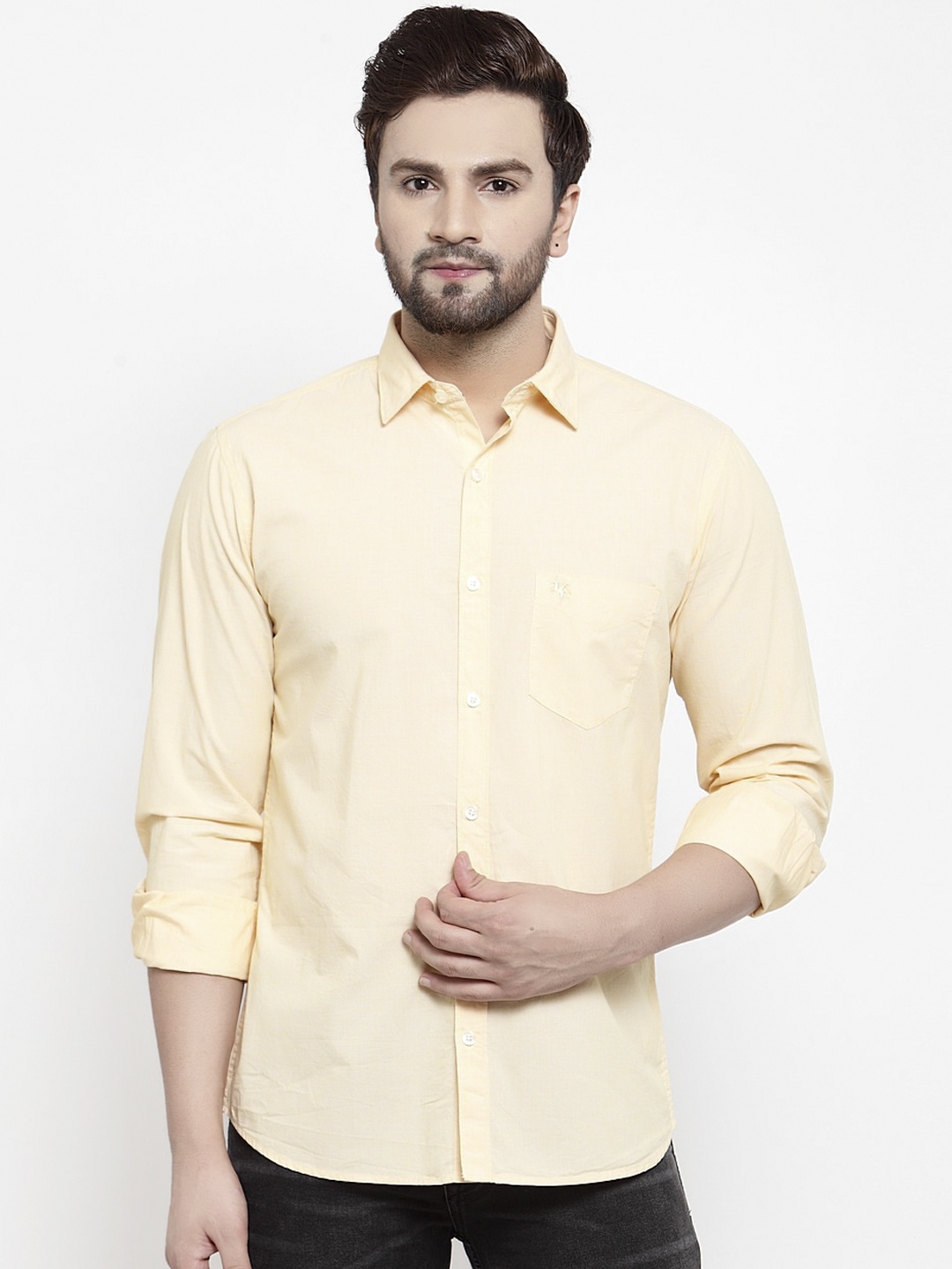 Cantabil Men Yellow Slim Fit Solid Casual Shirt