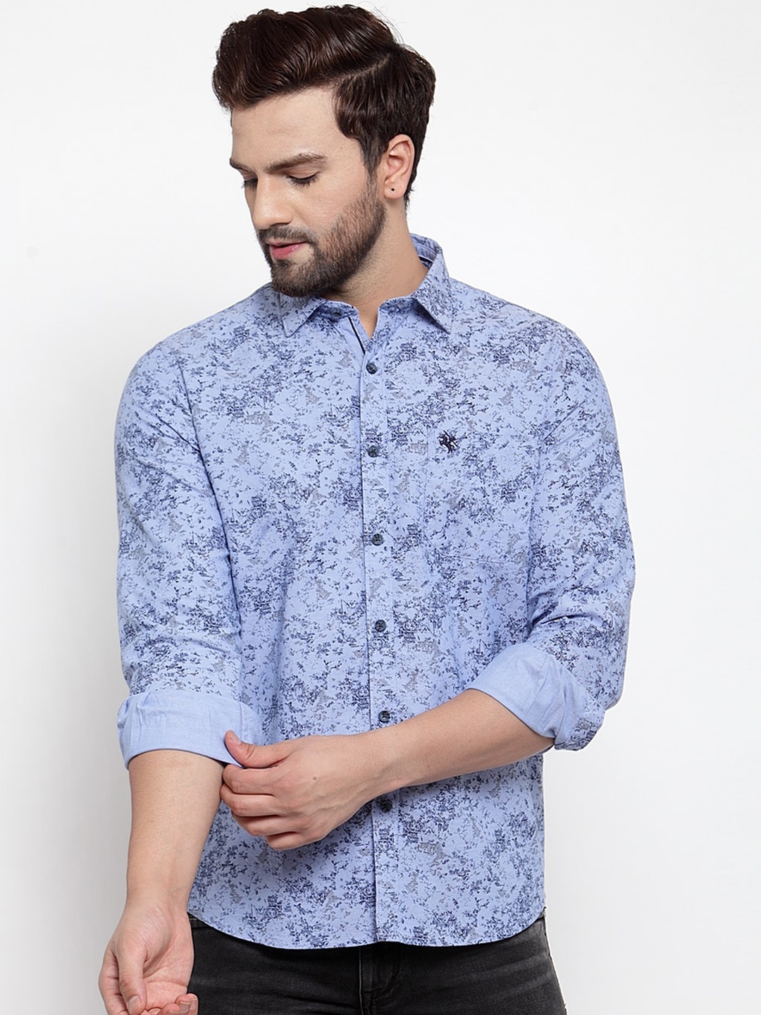 

Cantabil Men Blue Slim Fit Printed Casual Shirt