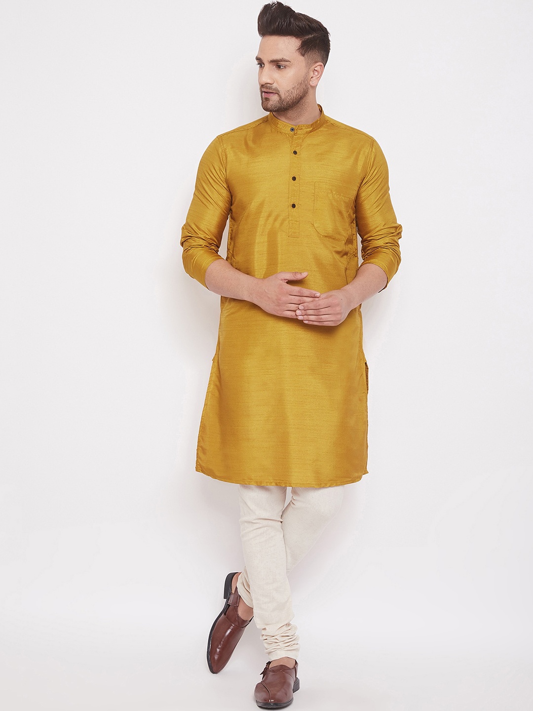 

even Men Gold-Toned Woven Design Straight Kurta