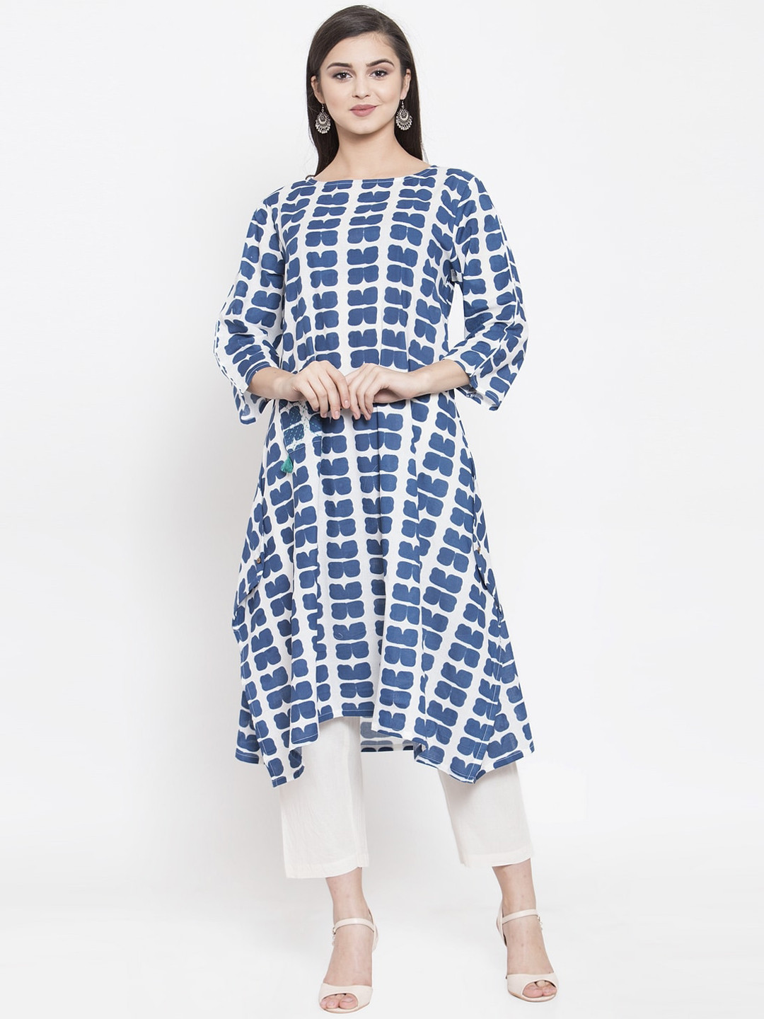 

The Kurta Express Women Blue & White Printed A-Line Kurta