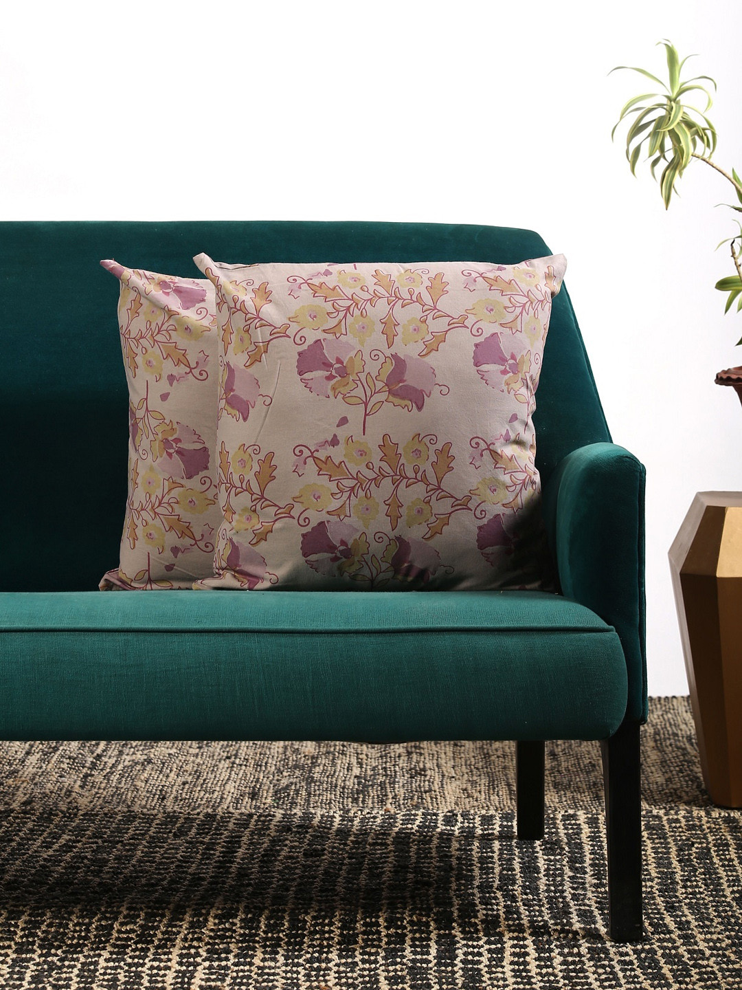 

Contrast Living Set Of 2 Grey & Brown Printed Square Cushion Covers