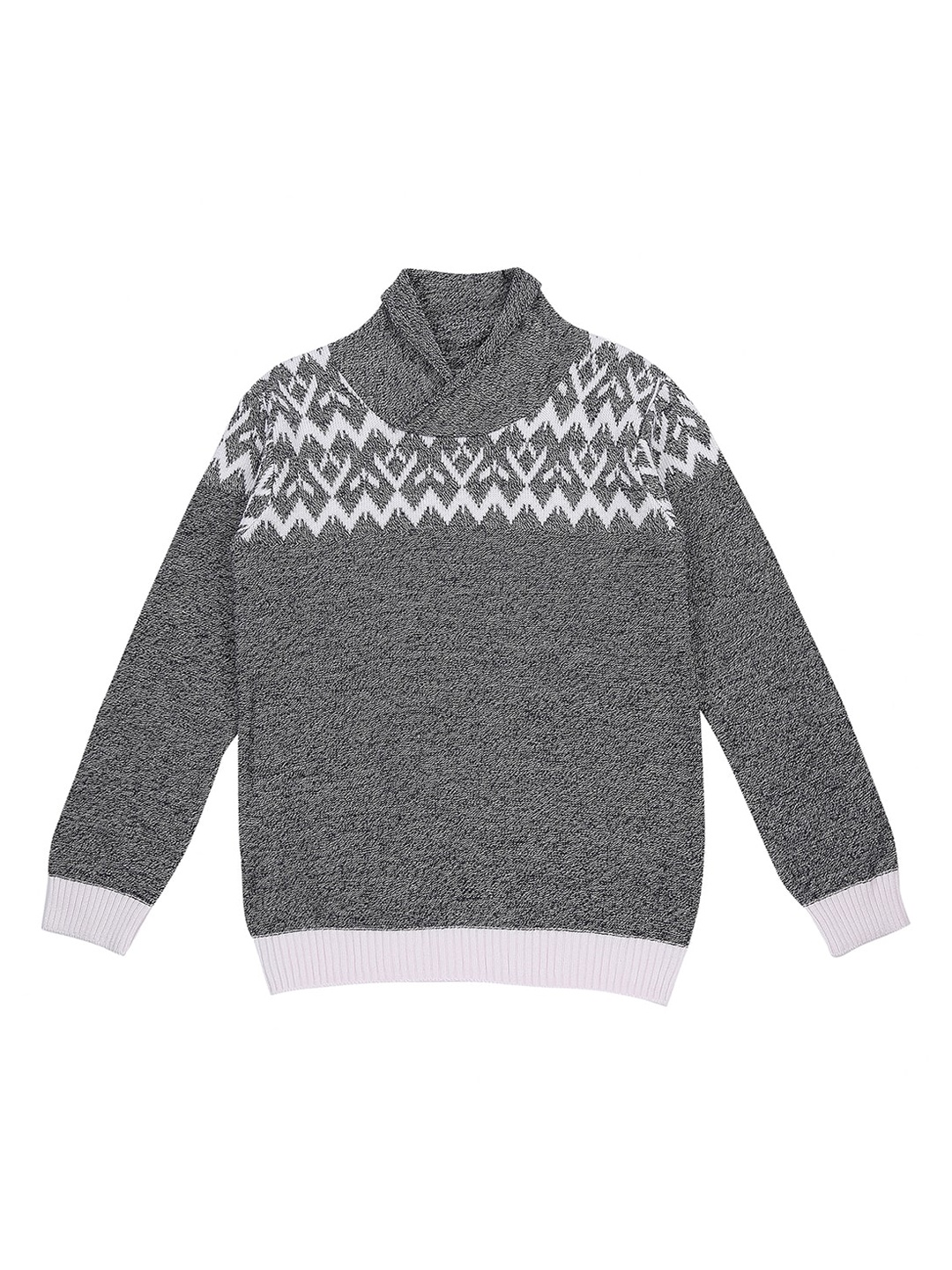 

Pantaloons Junior Boys Grey Melange & White Self Design Pullover Sweater