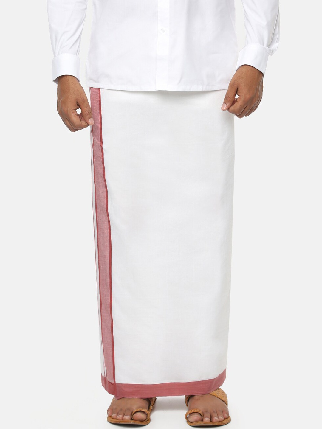 

Ramraj Men White Pure Cotton Double Layer Dhoti With Red Border