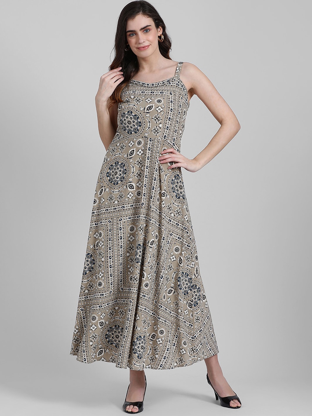 Zink London Women Beige Printed Maxi Dress