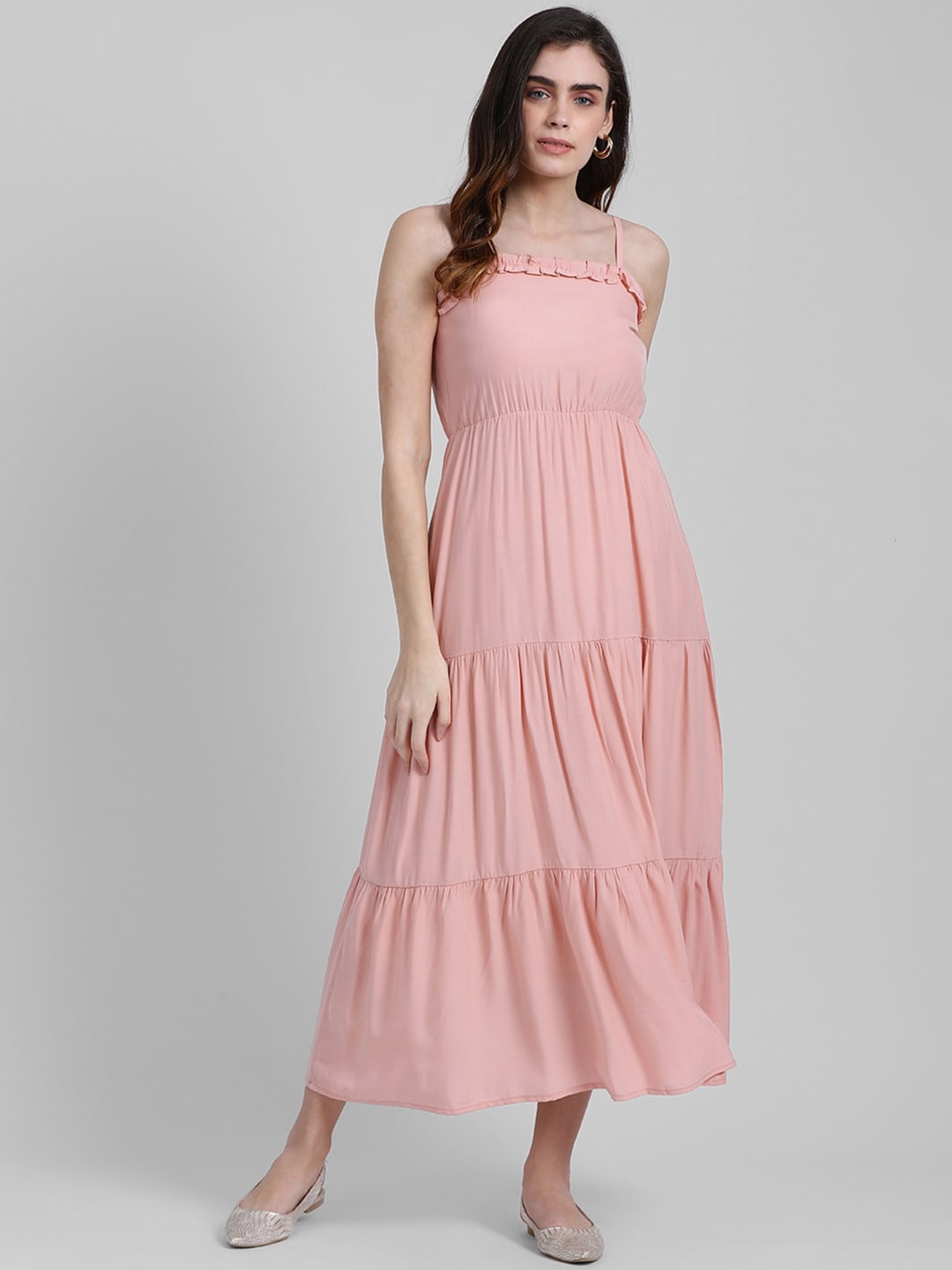 

Zink London Women Peach-Coloured Solid Maxi Dress