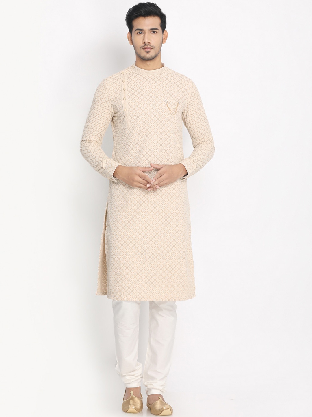 

Manyavar Men Beige Woven Design Kurta with Pyjamas