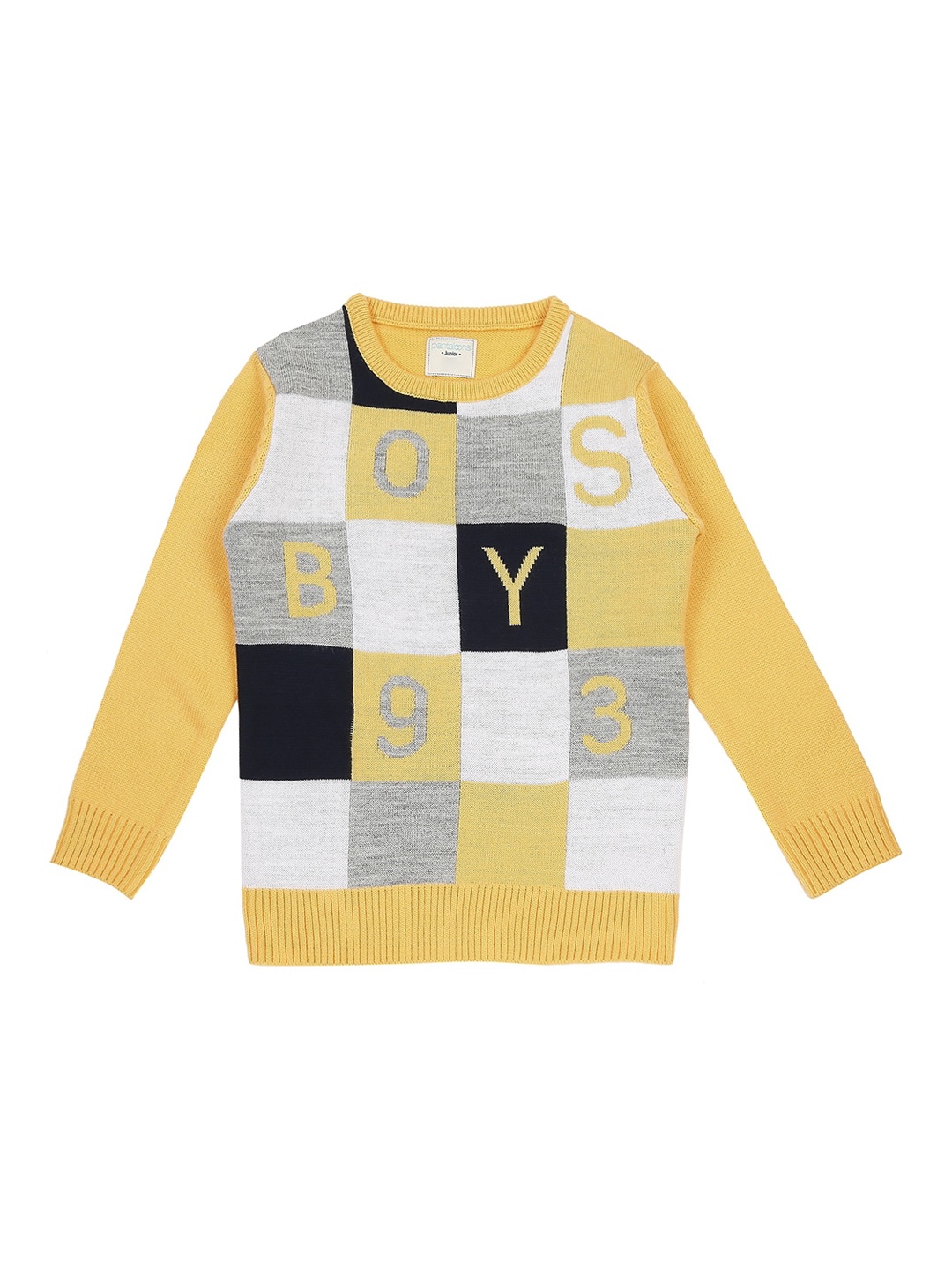

Pantaloons Junior Boys Yellow & White Checked Pullover Sweater
