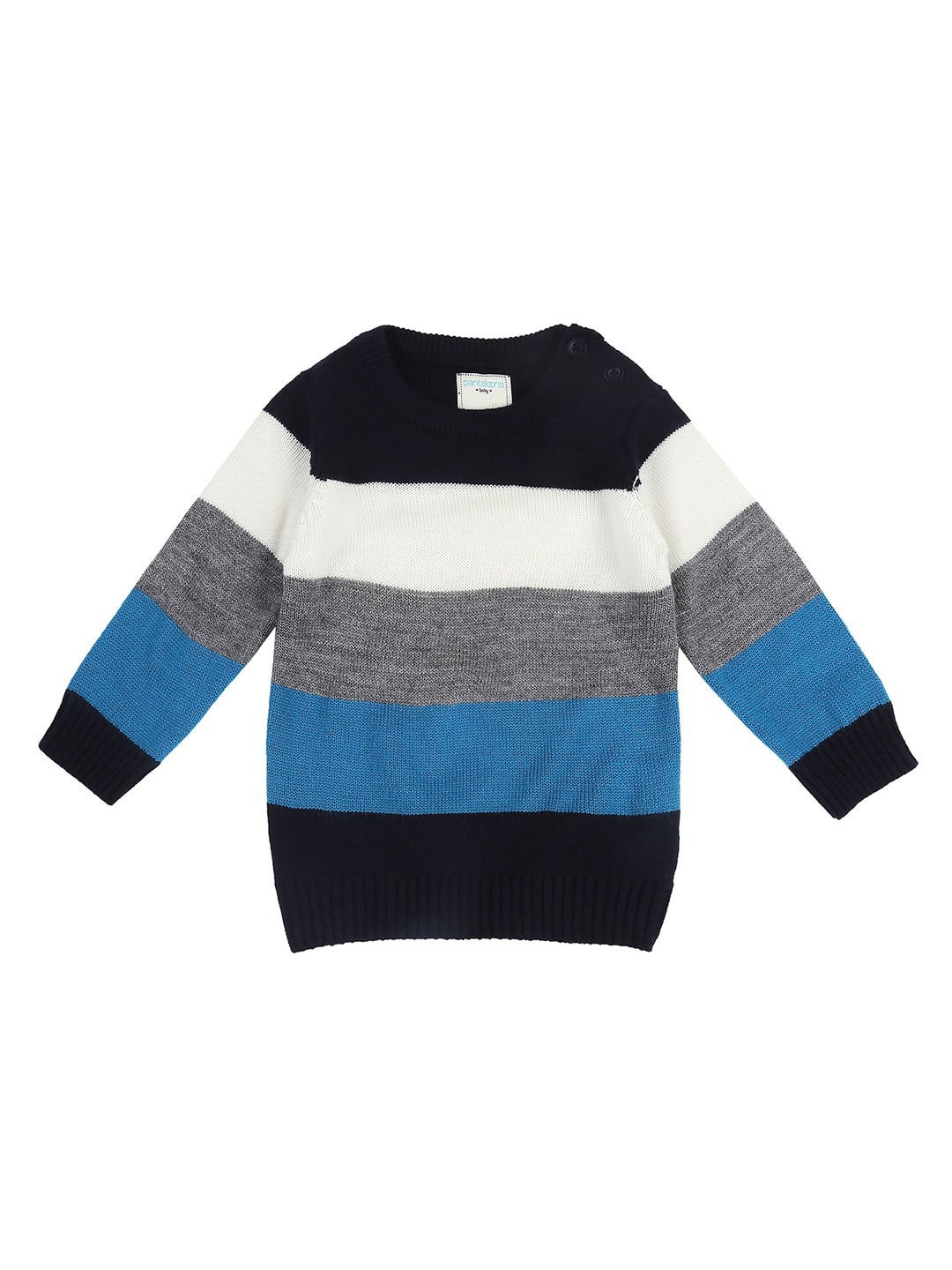 

Pantaloons Baby Infant Boys White & Grey Striped Pullover Sweater