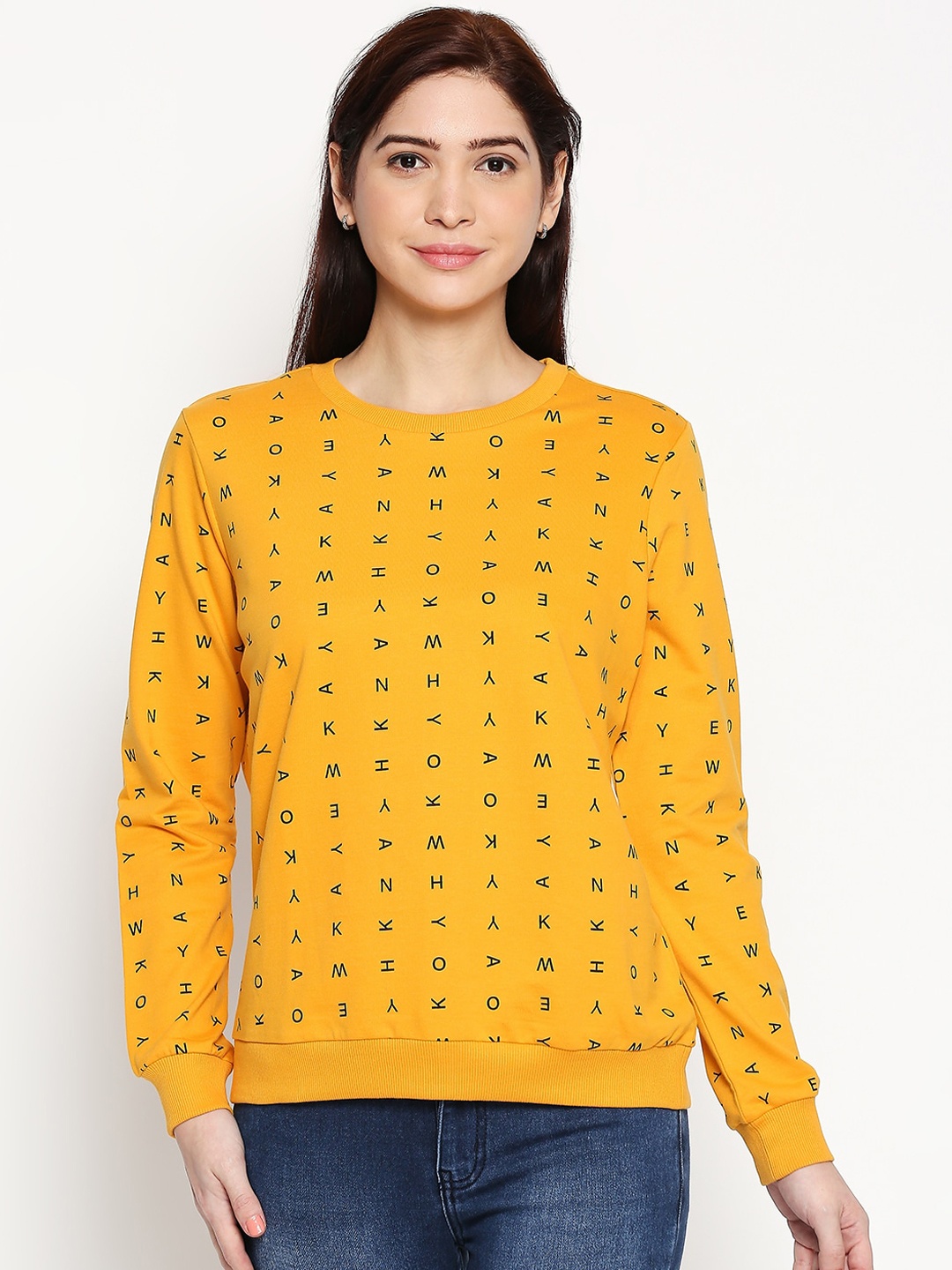 

Honey by Pantaloons Women Mustard & Black Printed Sweatshirt