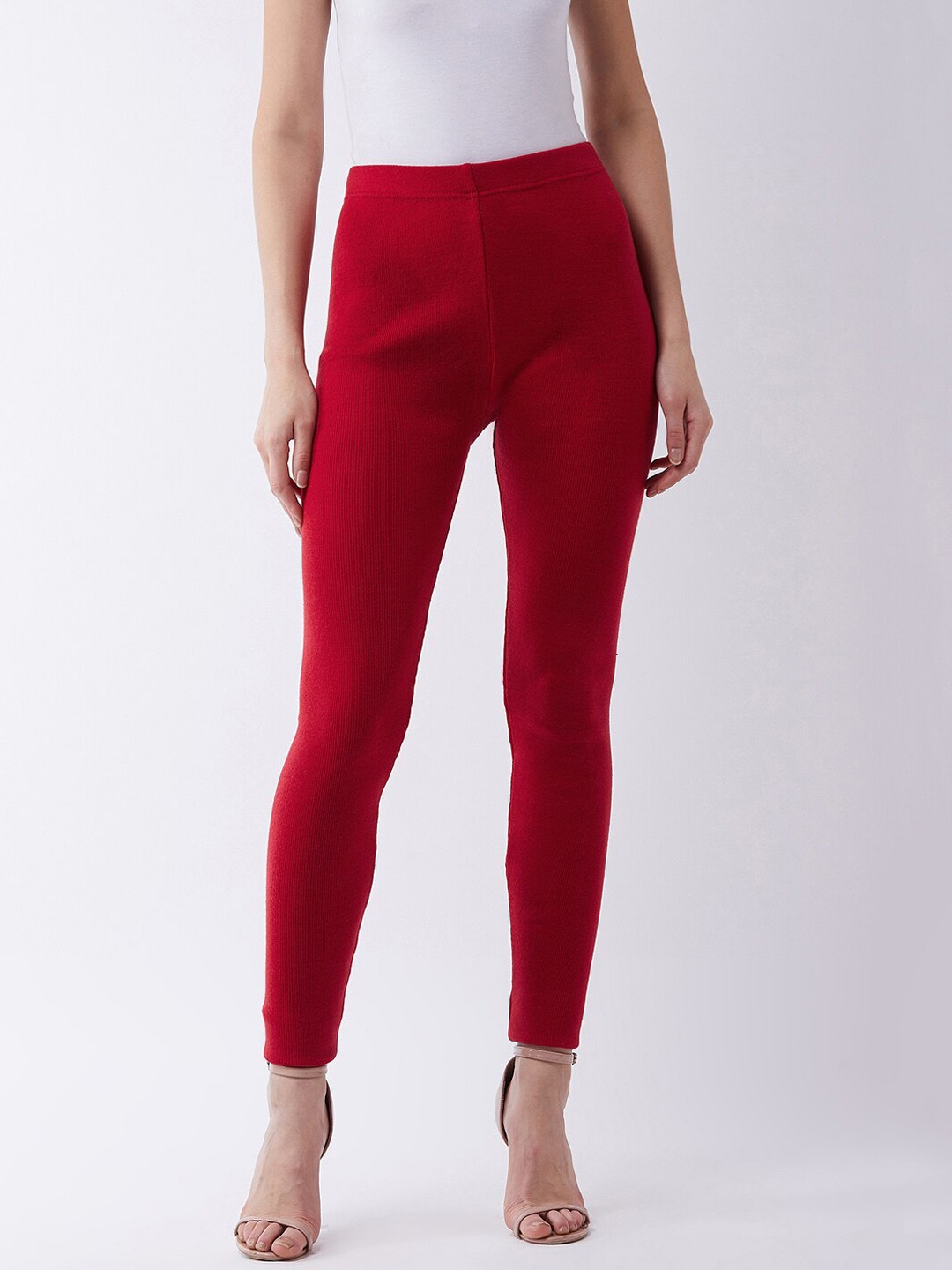 

RVK Women Red Solid Slim Fit Ankle Length Leggings