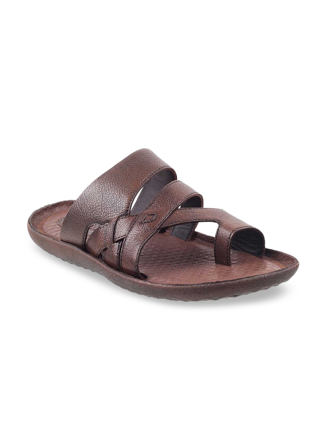 

Mochi Men Tan Brown Solid Leather Comfort Sandals
