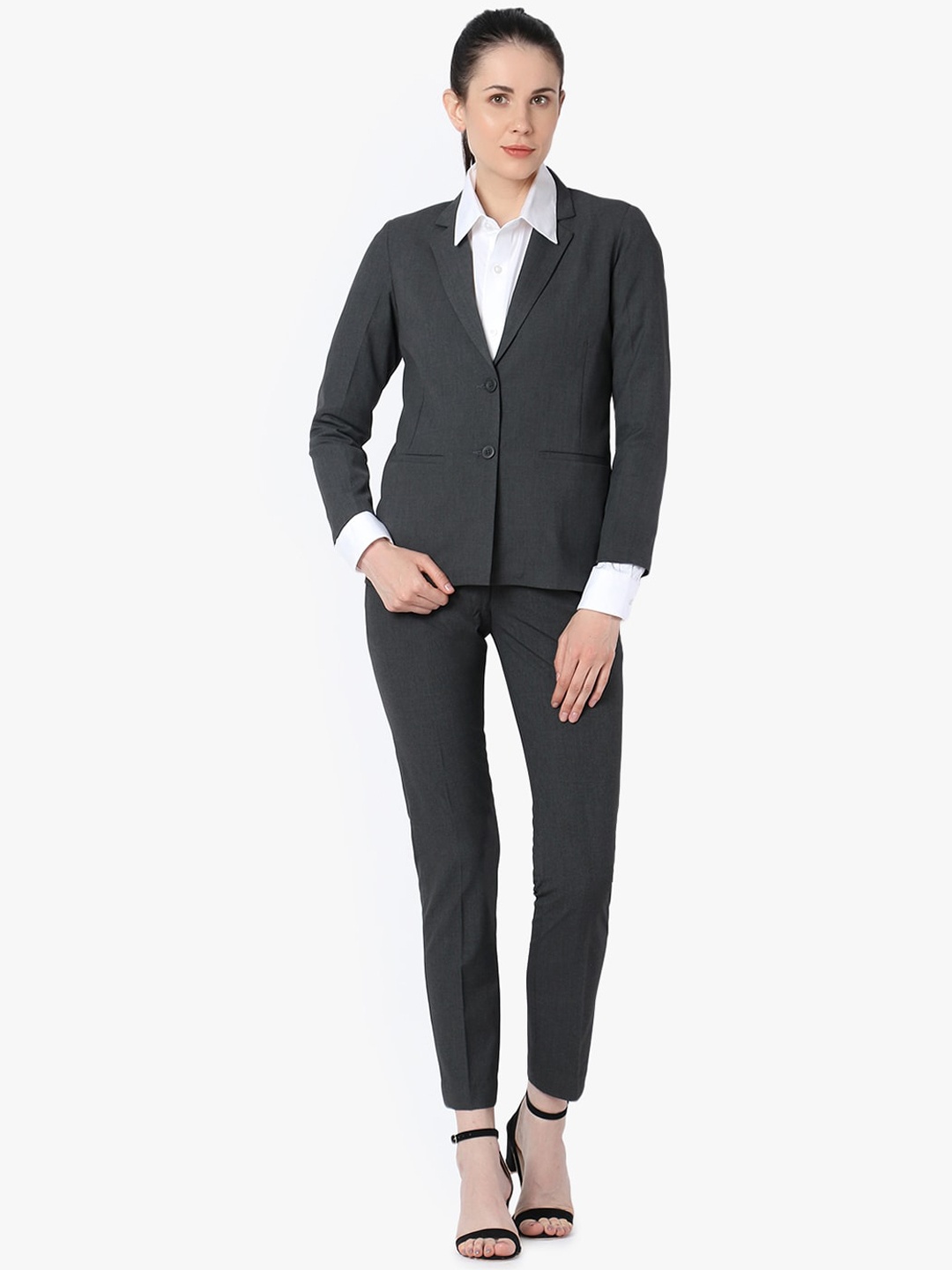 

Women Dark Grey Regular Fit Formal Coat Pant Suits, Charcoal