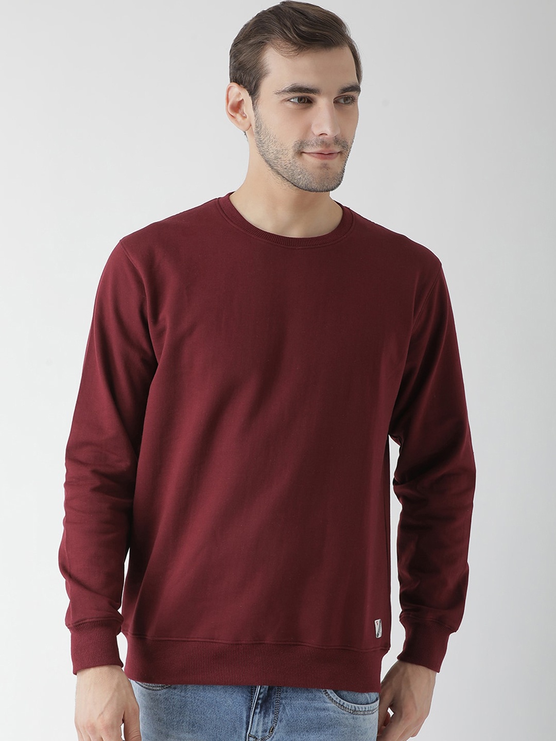 GRIFFEL Men Maroon & Maroon Solid Sweatshirt