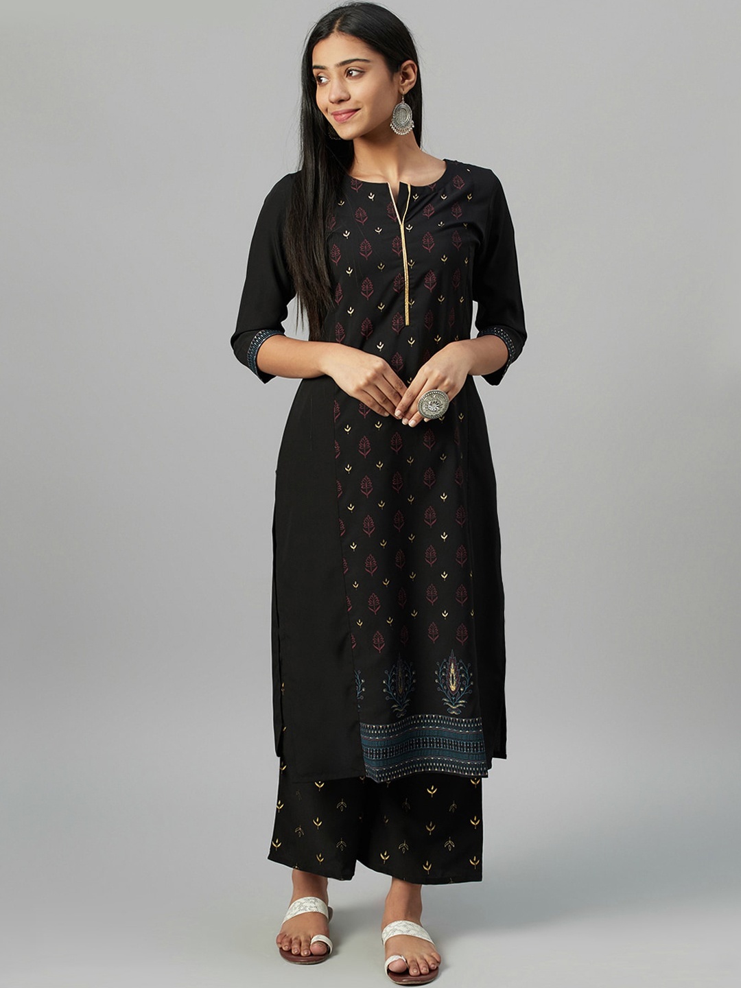 

ZIYAA Women Black Printed Straight Kurta