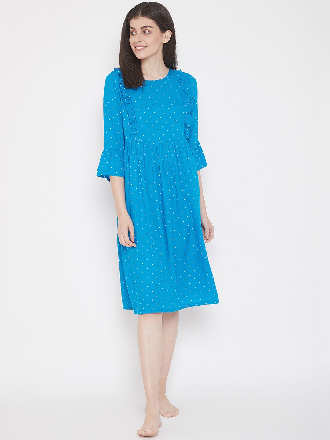 

Clovia Women Blue & White Printed Midi Feeding Nightdress