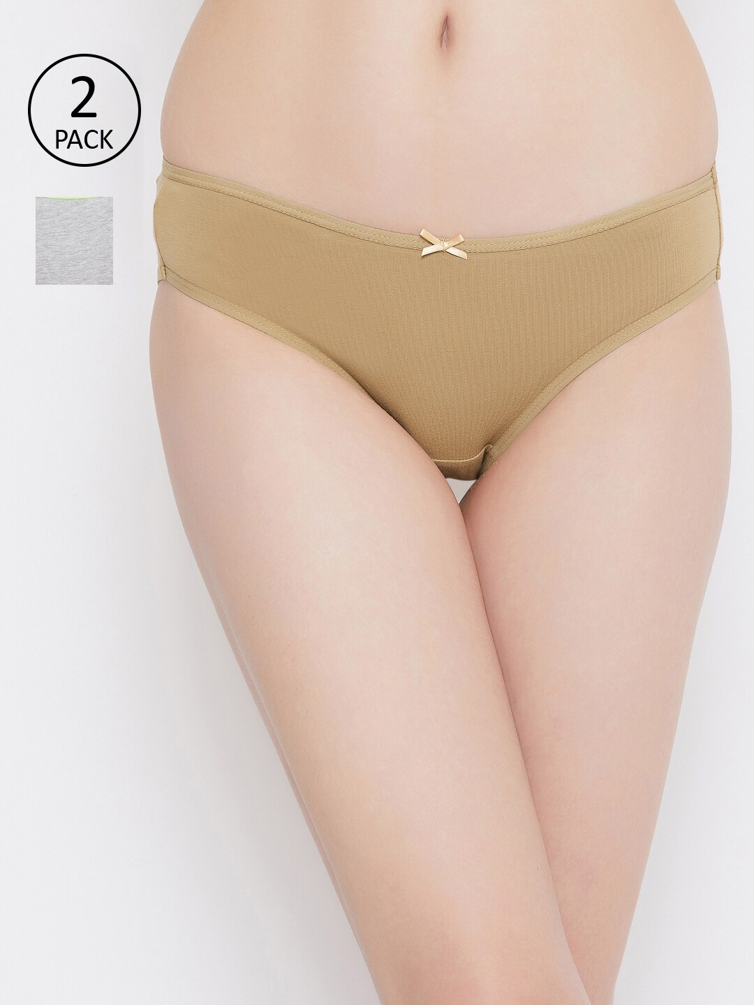 

Clovia Women Pack of 2 Solid Bikini Briefs COMPNC866, Beige