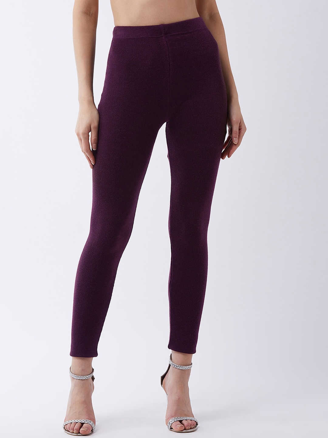 

RVK Women Burgundy Solid Slim-Fit Ankle-Length Leggings