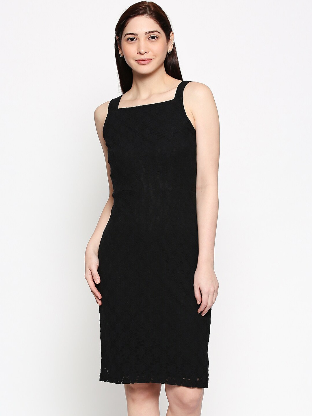 

People Women Black Self Design Sheath Dress