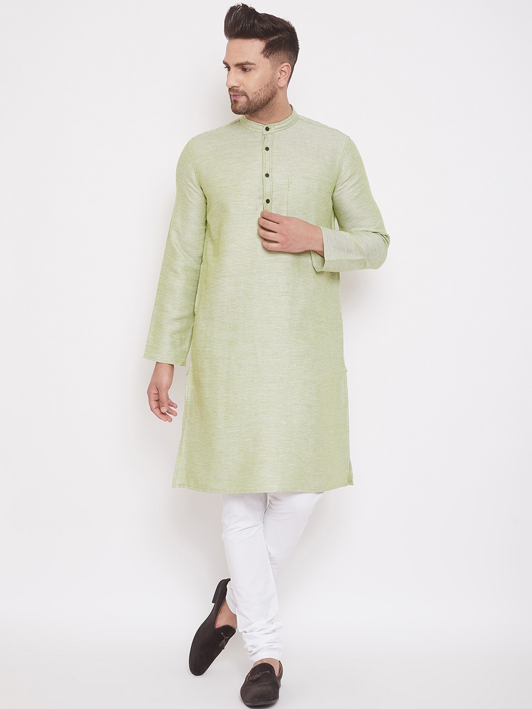 

even Men Green Solid Straight Kurta