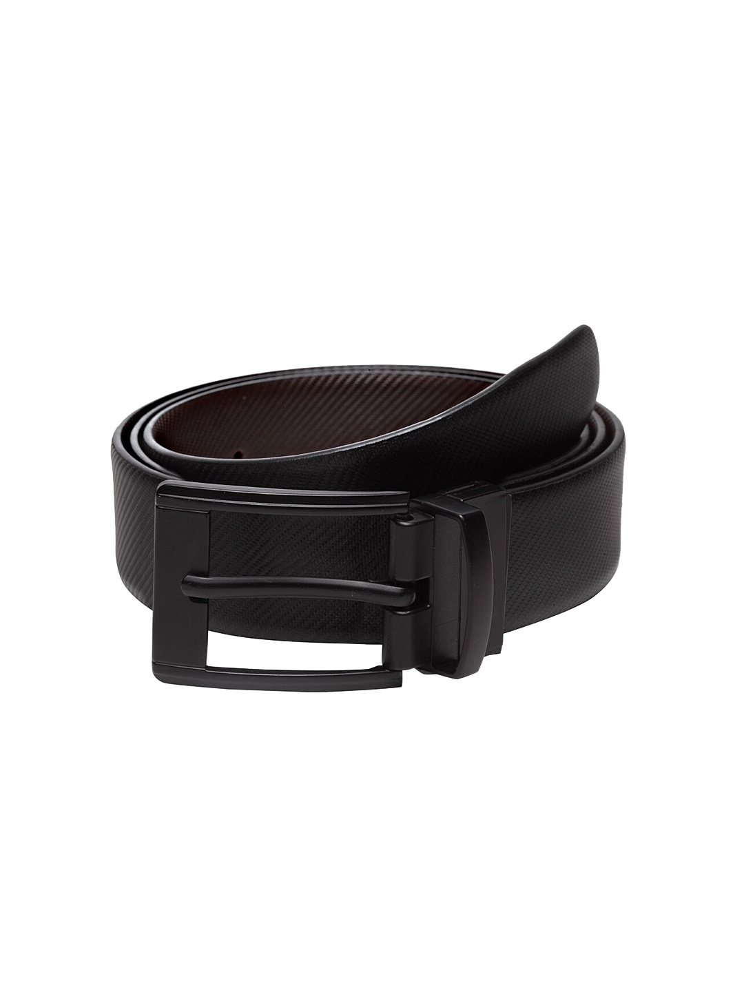 

WELBAWT Men Black & Brown Textured Reversible Leather Belt