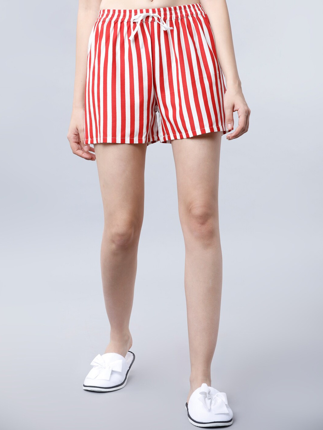 

Tokyo Talkies Women Red & White Striped Lounge Shorts