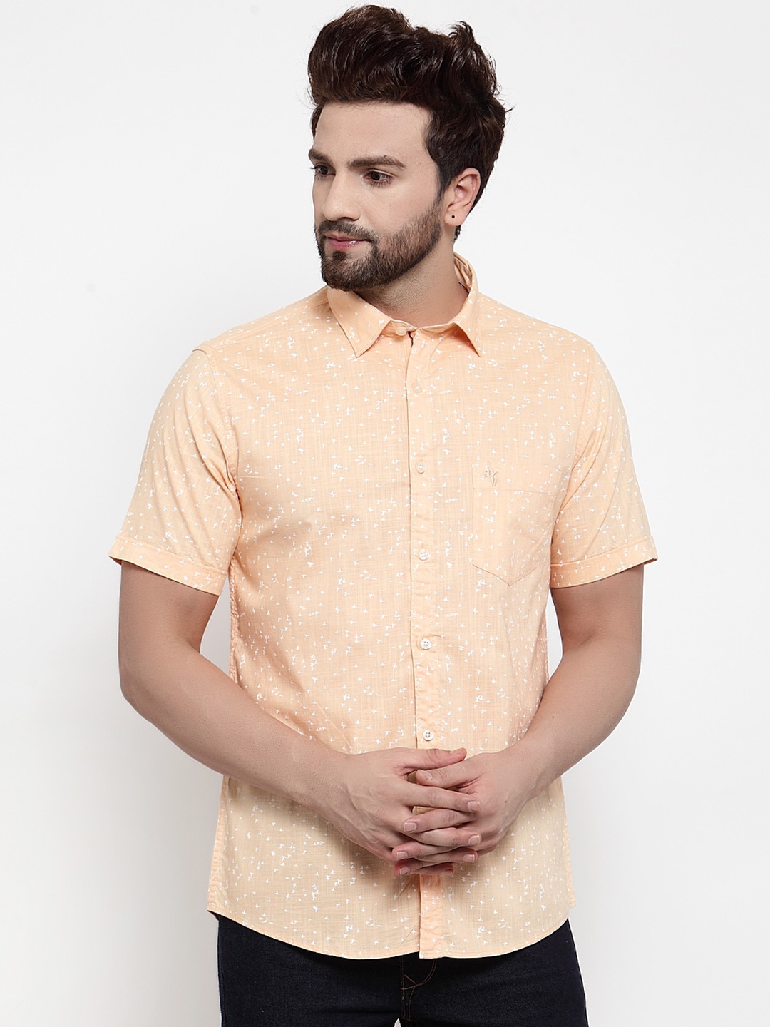 

Cantabil Men Yellow & White Regular Fit Printed Casual Shirt