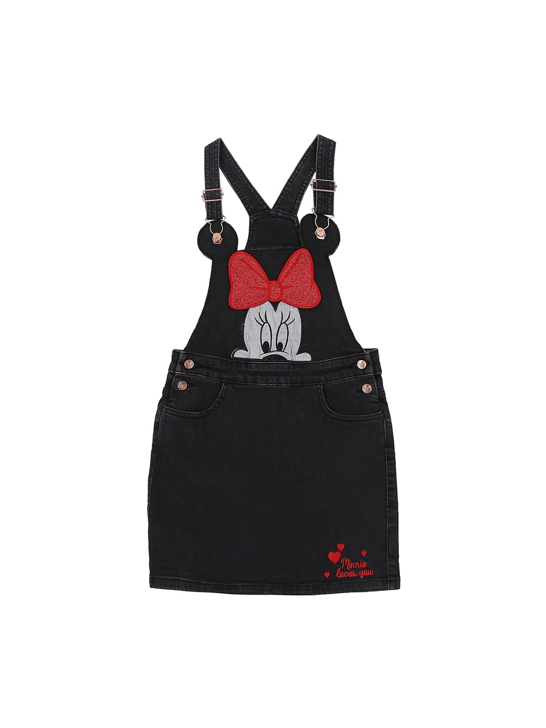 

Pantaloons Junior Girls Black Minnie Mouse Printed Pinafore Dress