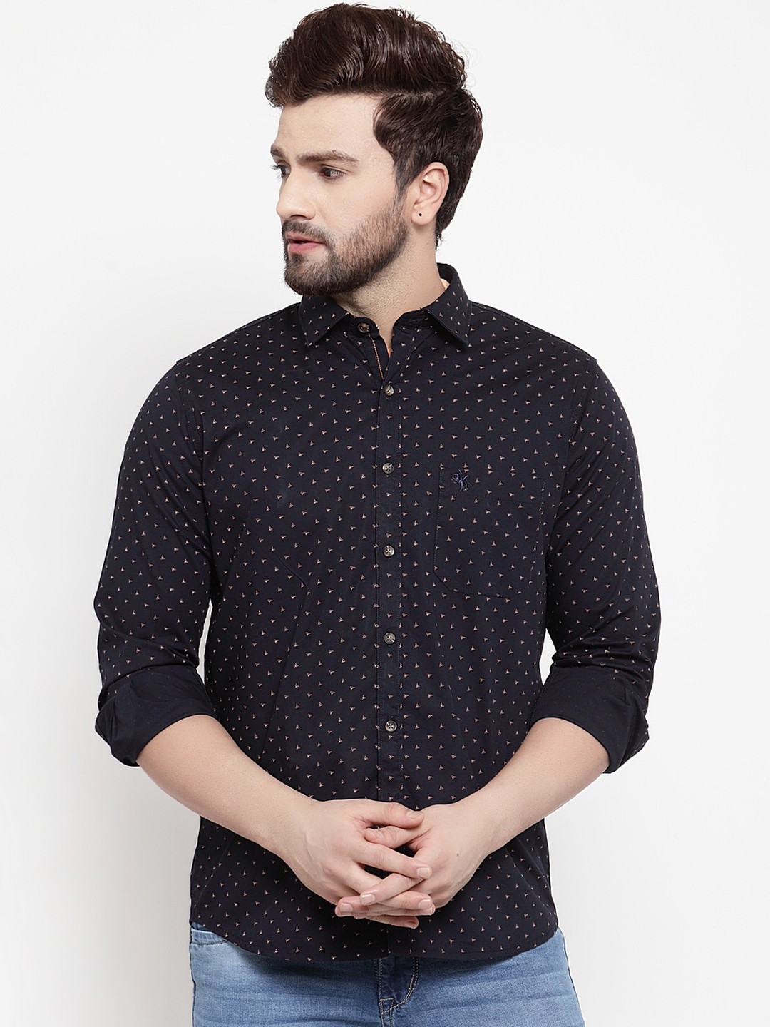 

Cantabil Men Navy Blue Slim Fit Printed Casual Shirt