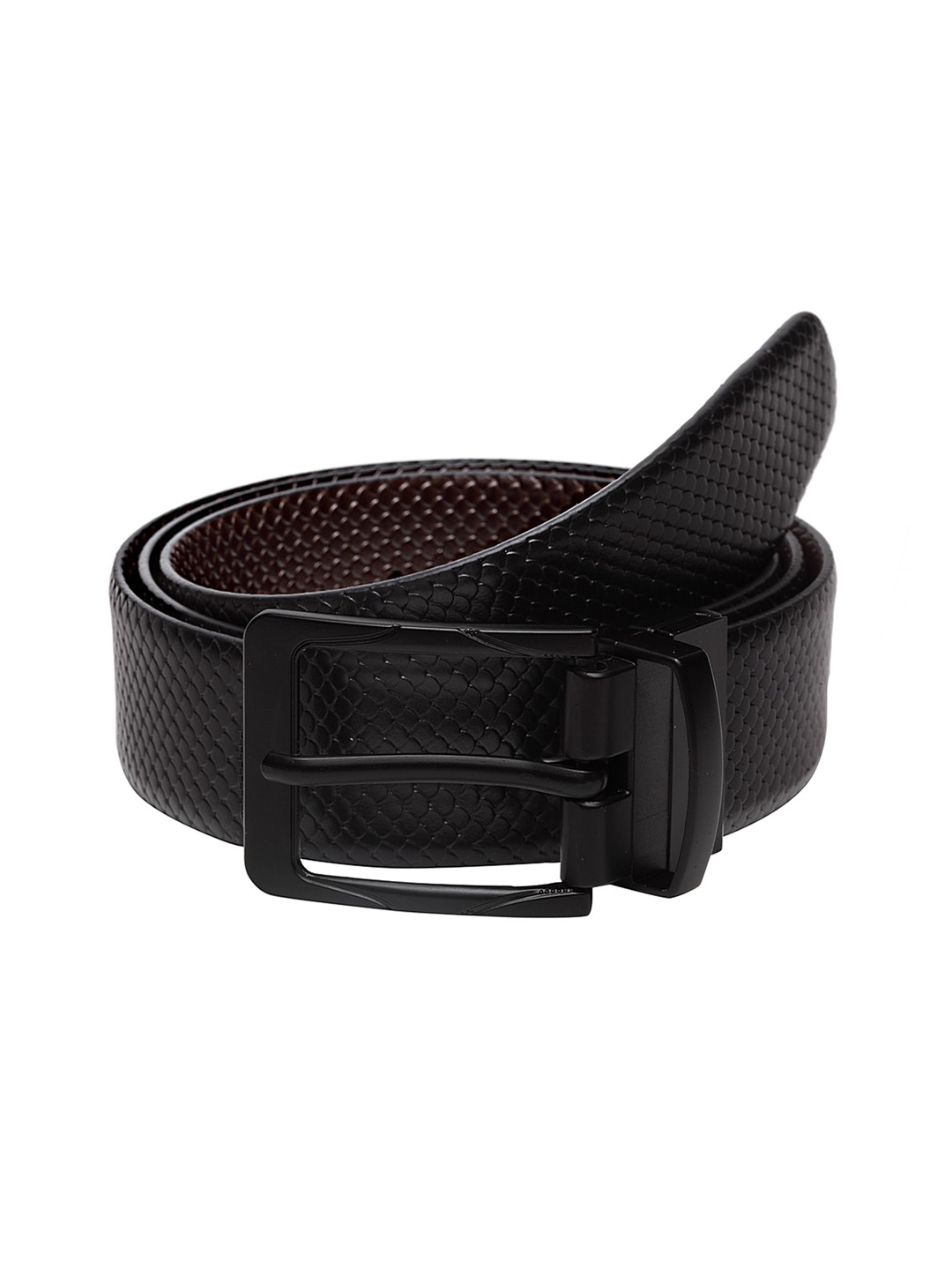 

WELBAWT Men Black & Brown Textured Leather Reversible Belt