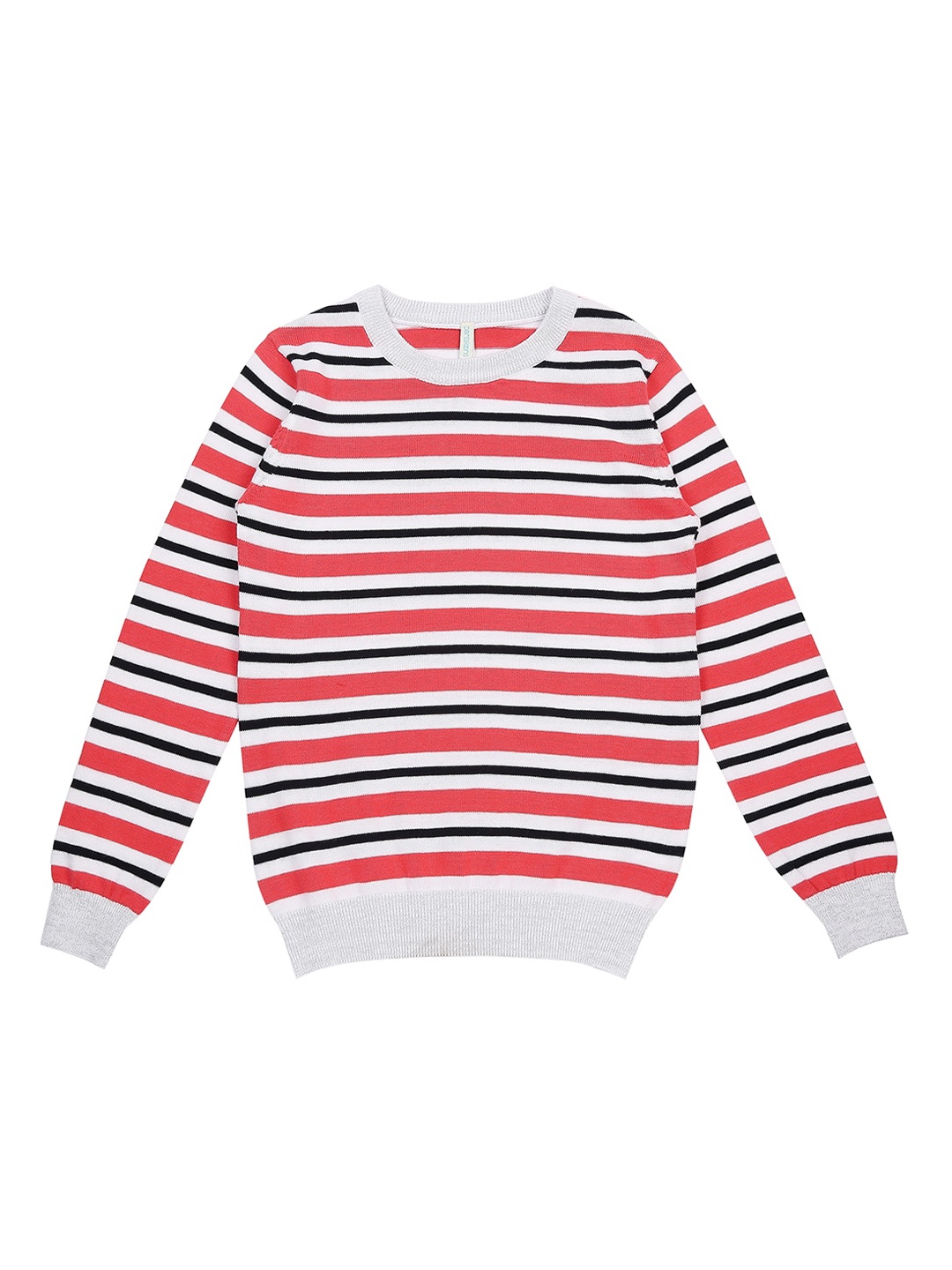 

Pantaloons Junior Girls Grey & Red Striped Pullover Sweater