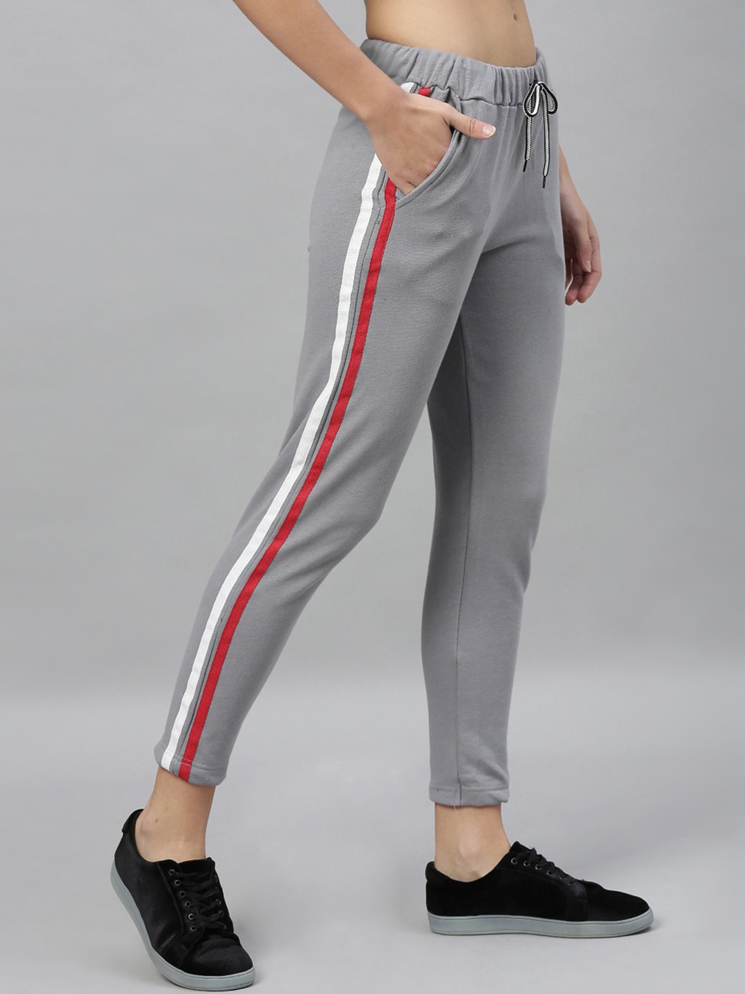 

Kryptic Women Grey & Red Solid Slim-Fit Track Pants