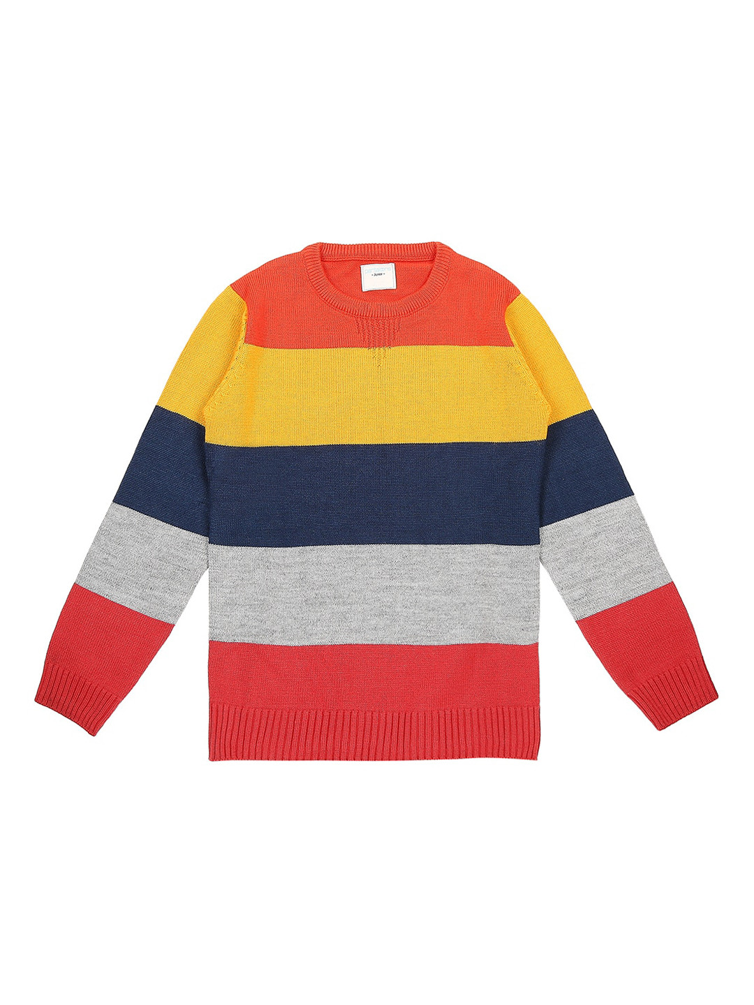 

Pantaloons Junior Boys Yellow & Grey Striped Pullover Sweater