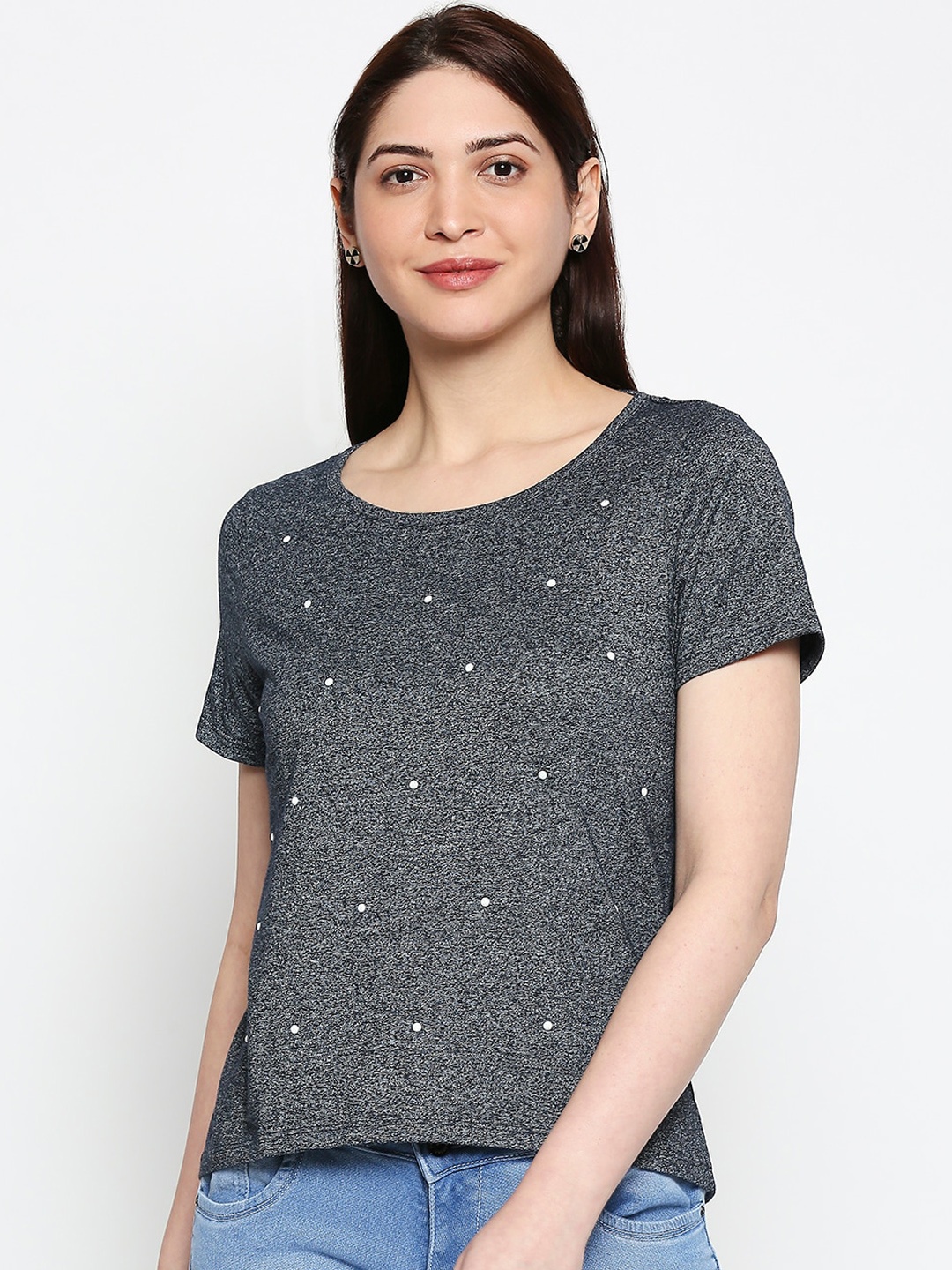 

People Women Grey Self Design Top