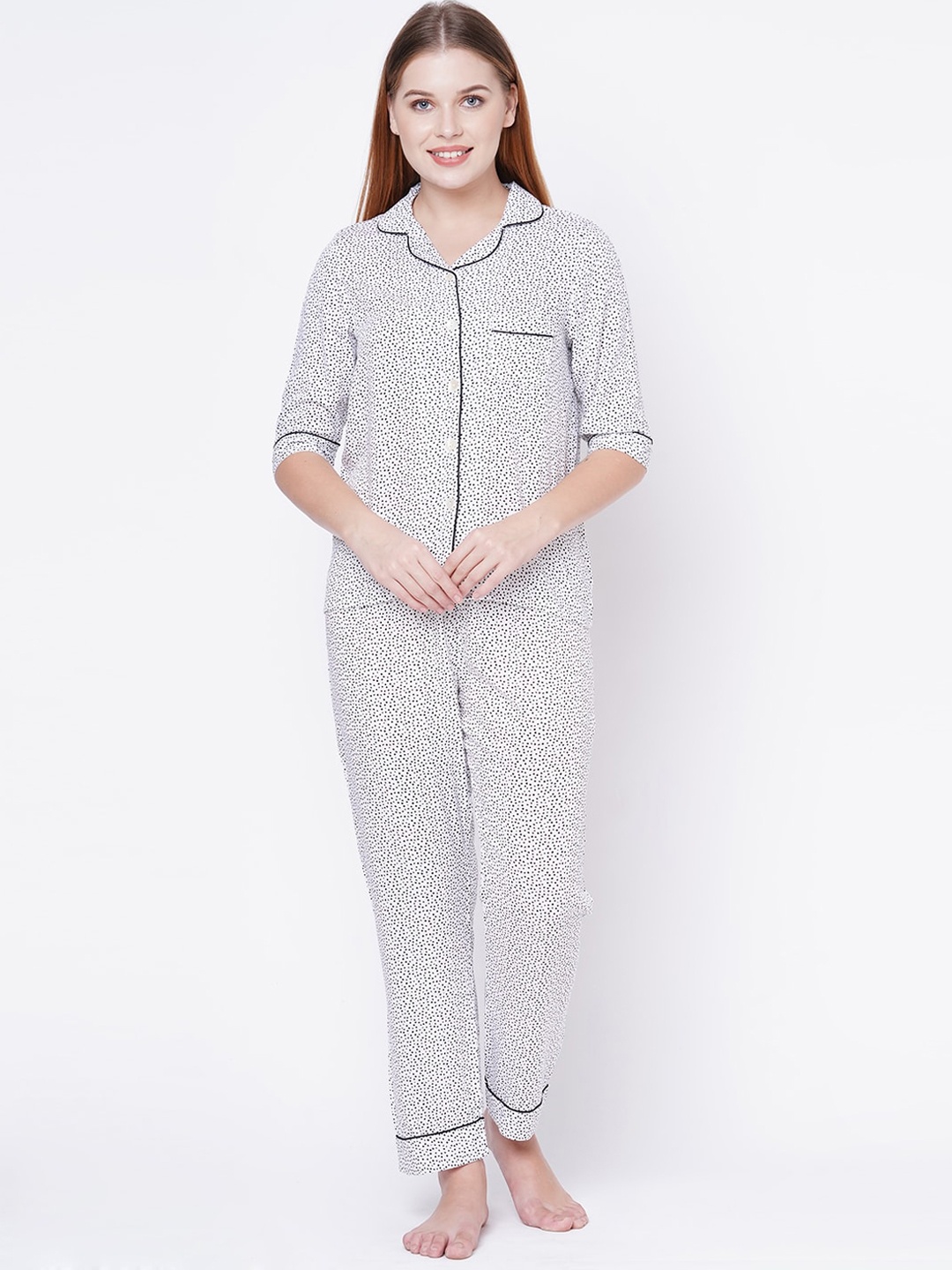 

Sweet Dreams Women White & Black Printed Night Suit