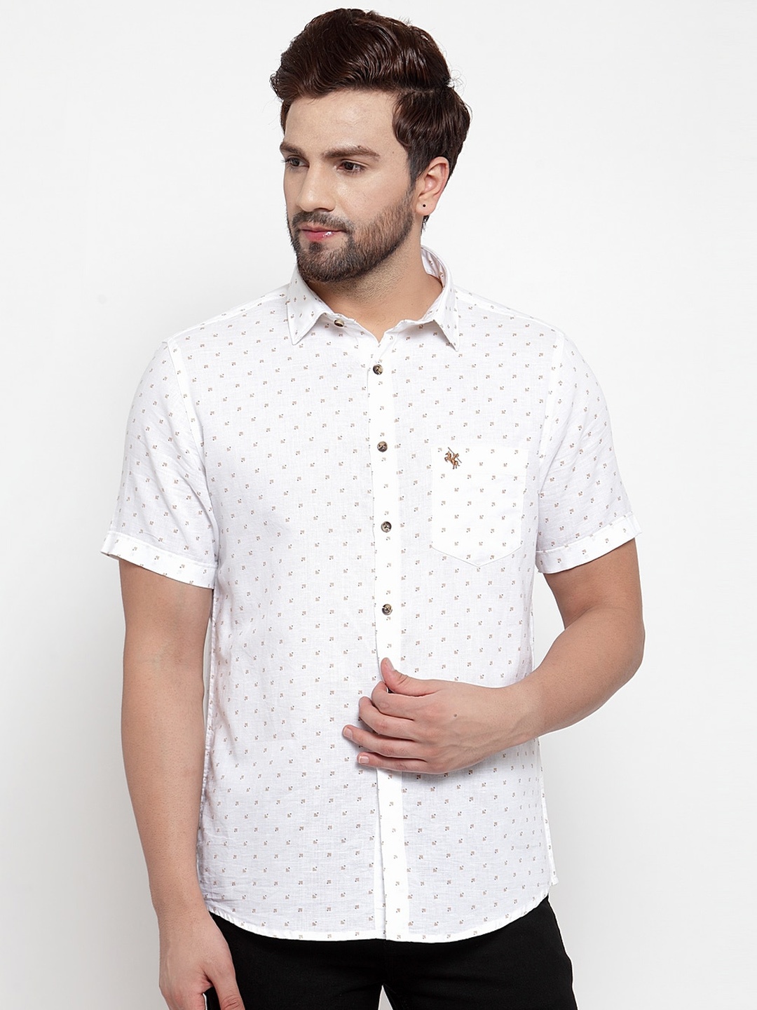

Cantabil Men White & Brown Slim Fit Printed Casual Shirt