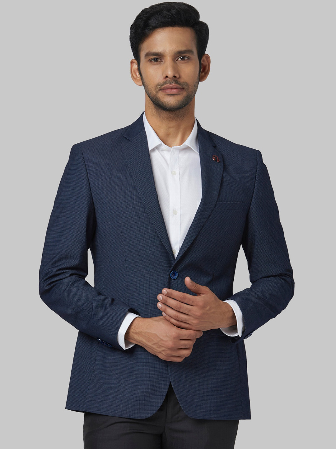 

Park Avenue Men Blue Self-Design Super Slim-Fit Single-Breasted Formal Blazer