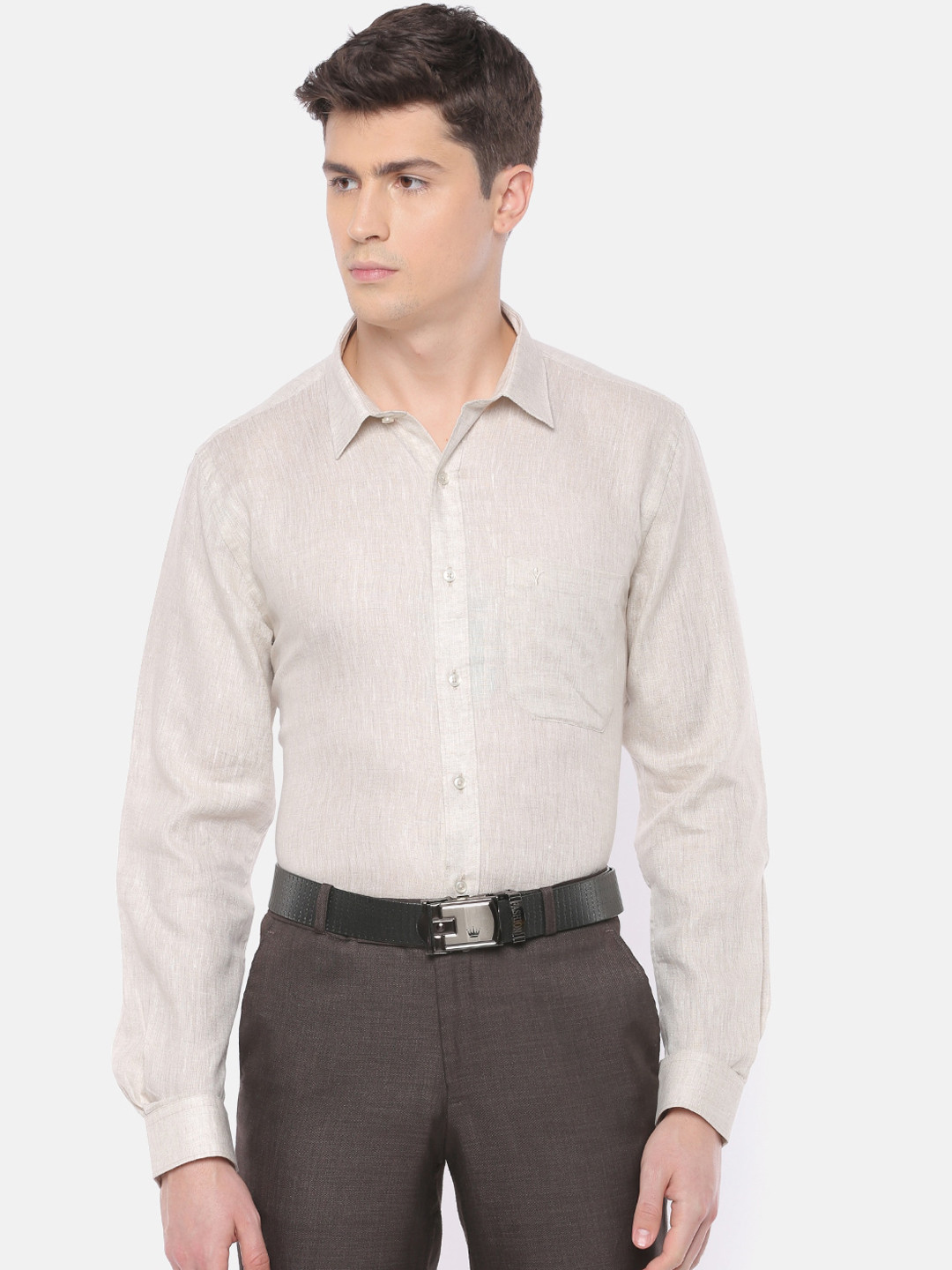 

Ramraj Men Grey Slim Fit Solid Linen Formal Shirt