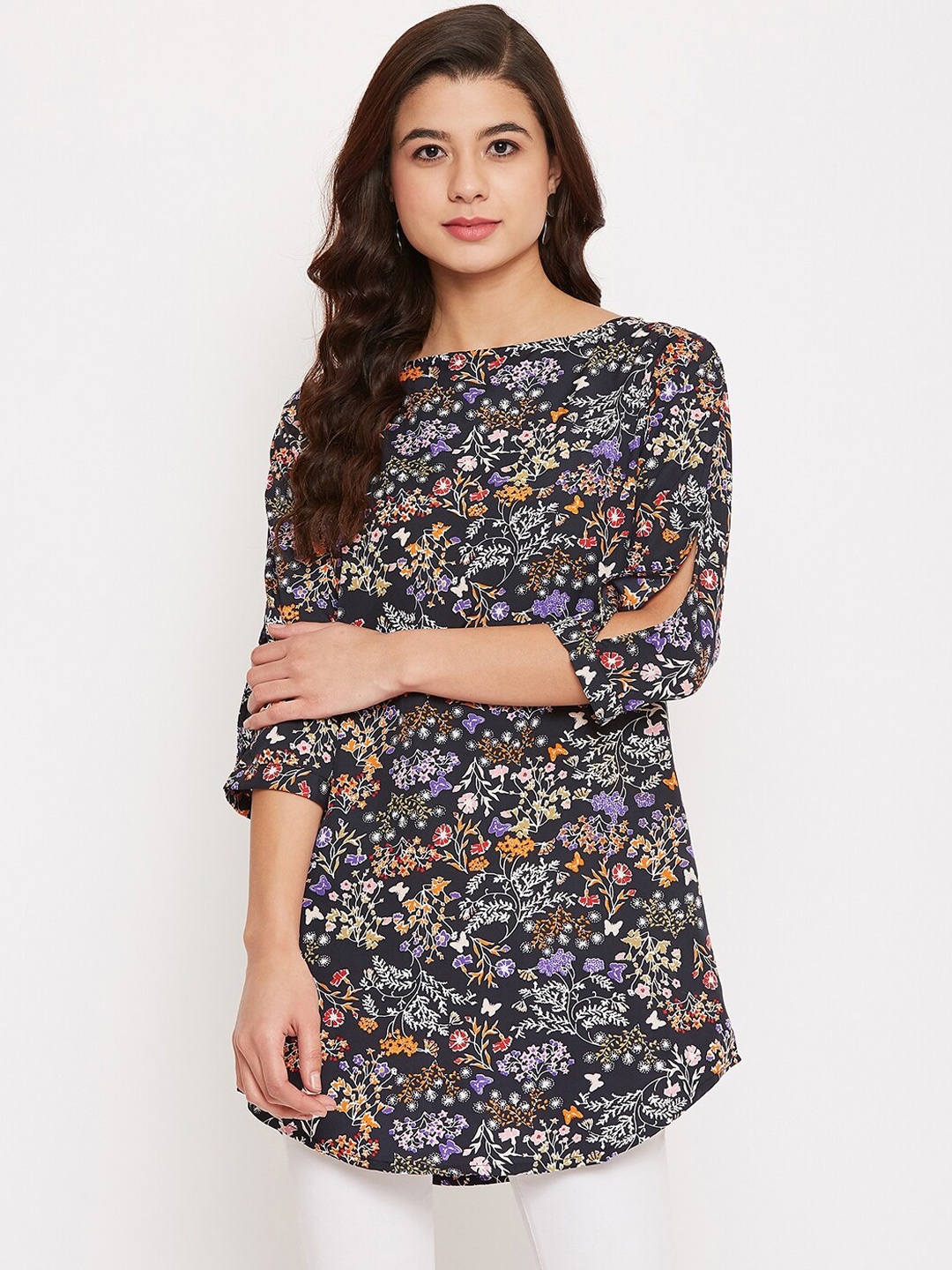 Ruhaans Women Navy Blue & Purple Printed Tunic