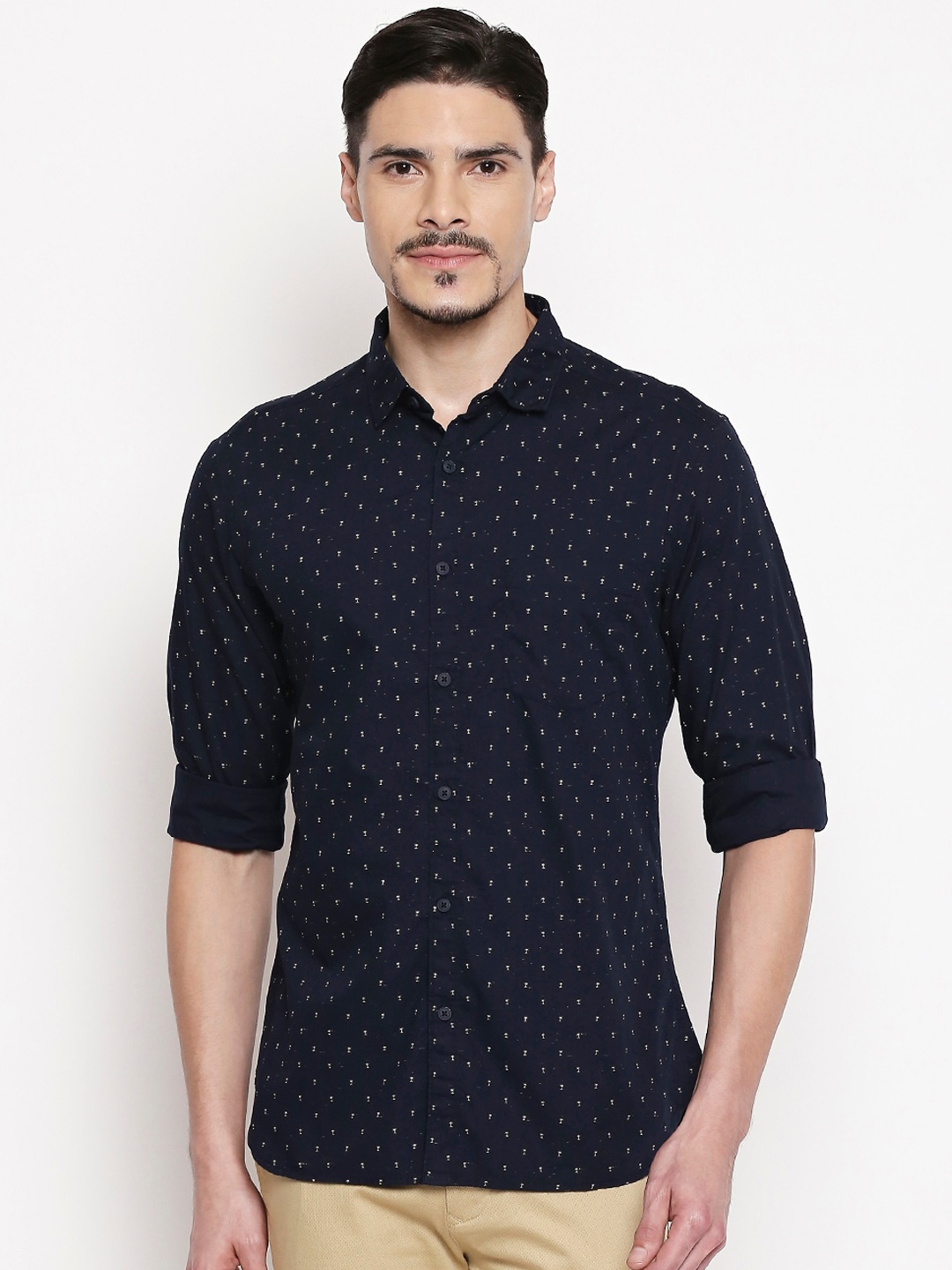 

BYFORD by Pantaloons Men Navy Blue Slim Fit Printed Casual Shirt