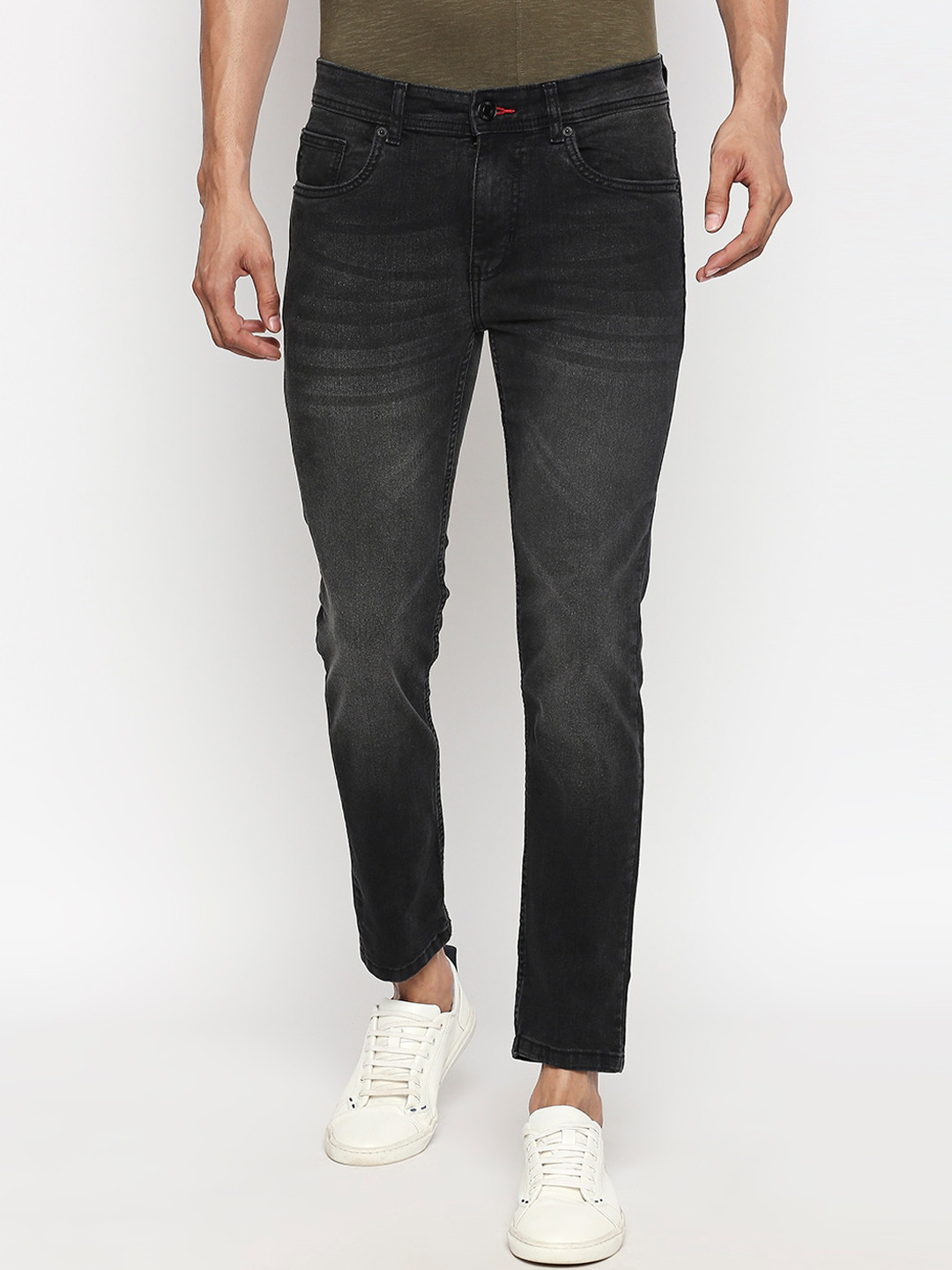 

People Men Grey Skinny Fit Mid-Rise Clean Look Jeans