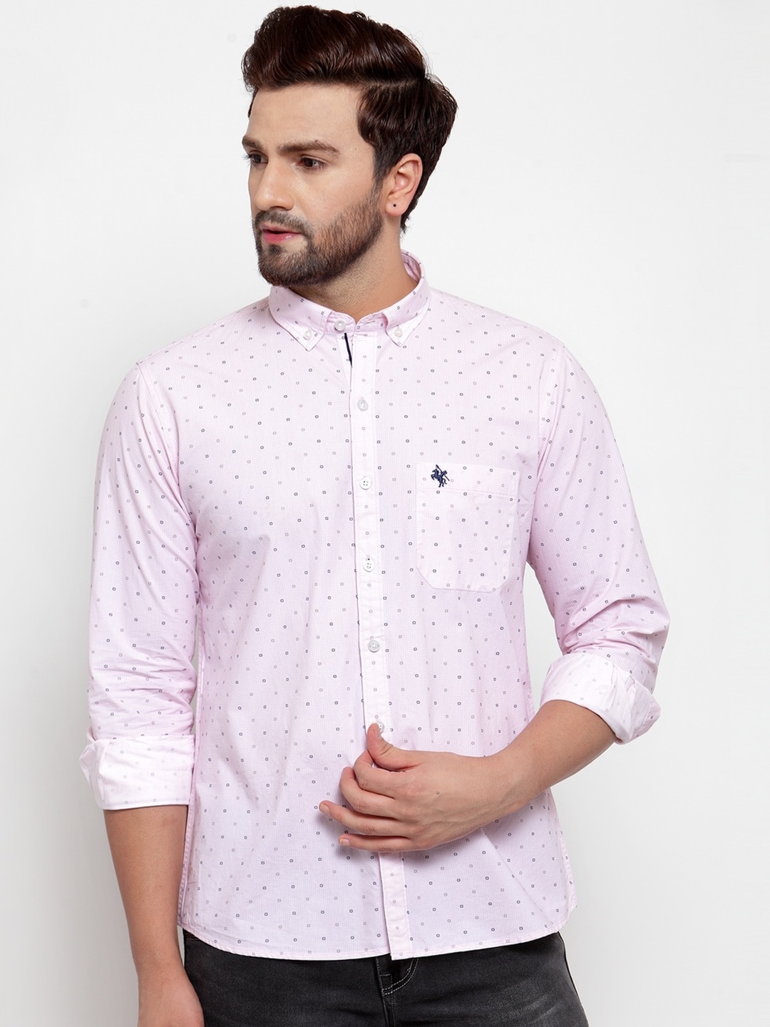 

Cantabil Men Pink & Blue Slim Fit Printed Casual Shirt