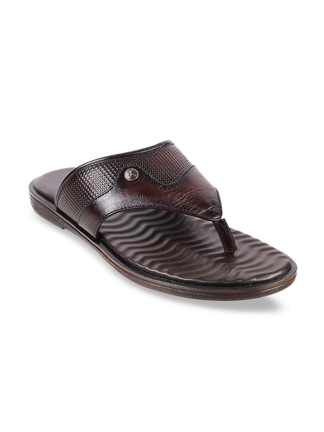 

Mochi Men Brown Textured Leather Comfort Sandals