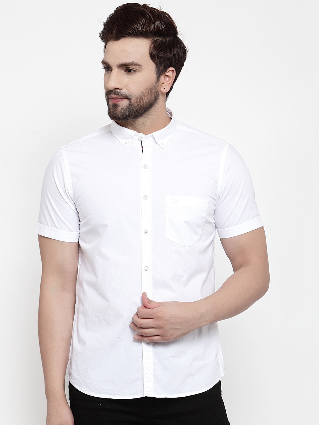 

Cantabil Men White Slim Fit Solid Casual Shirt
