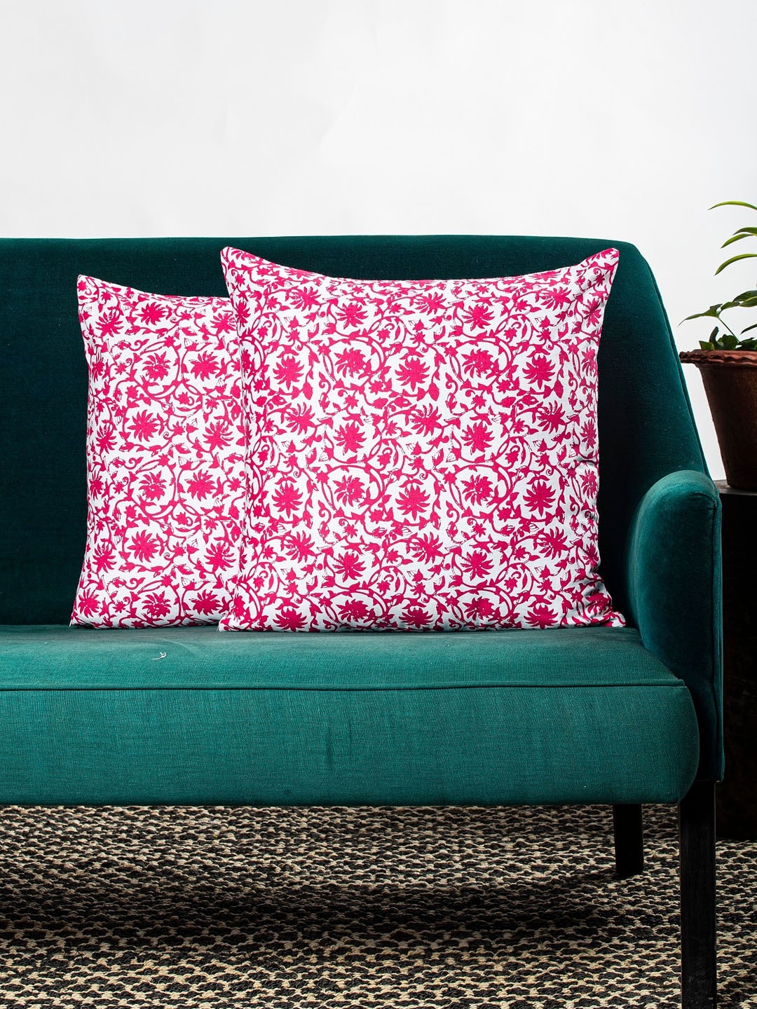 

Contrast Living Set Of 2 White & Pink Printed Square Cushion Covers