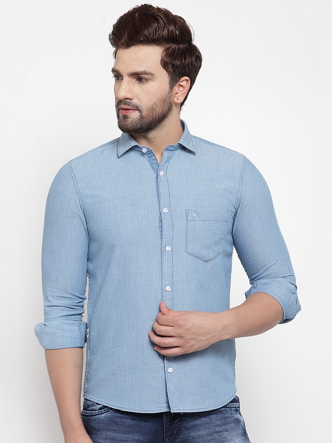 

Cantabil Men Blue Slim Fit Solid Casual Shirt