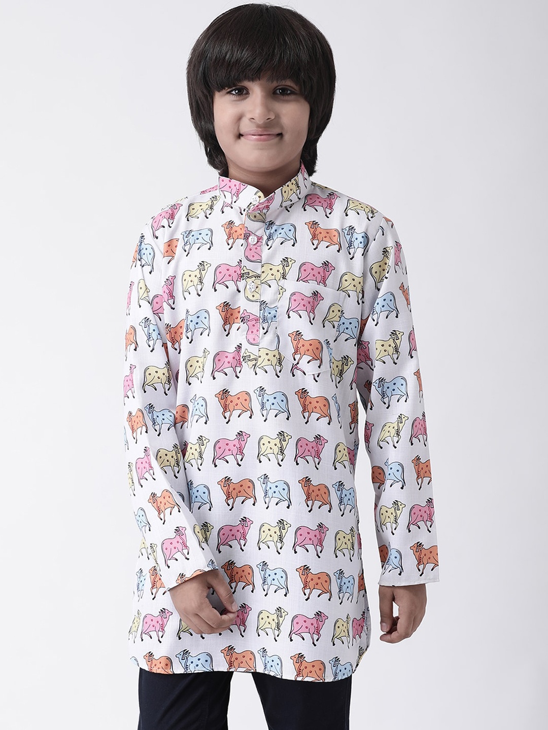 

Hangup Boys White & Pink Printed Straight Kurta