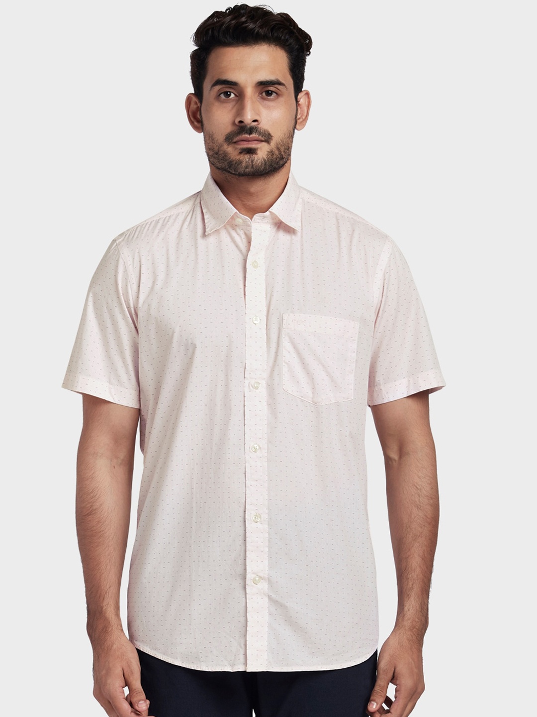 

ColorPlus Men Off-White & Red Tailored Fit Printed Casual Shirt