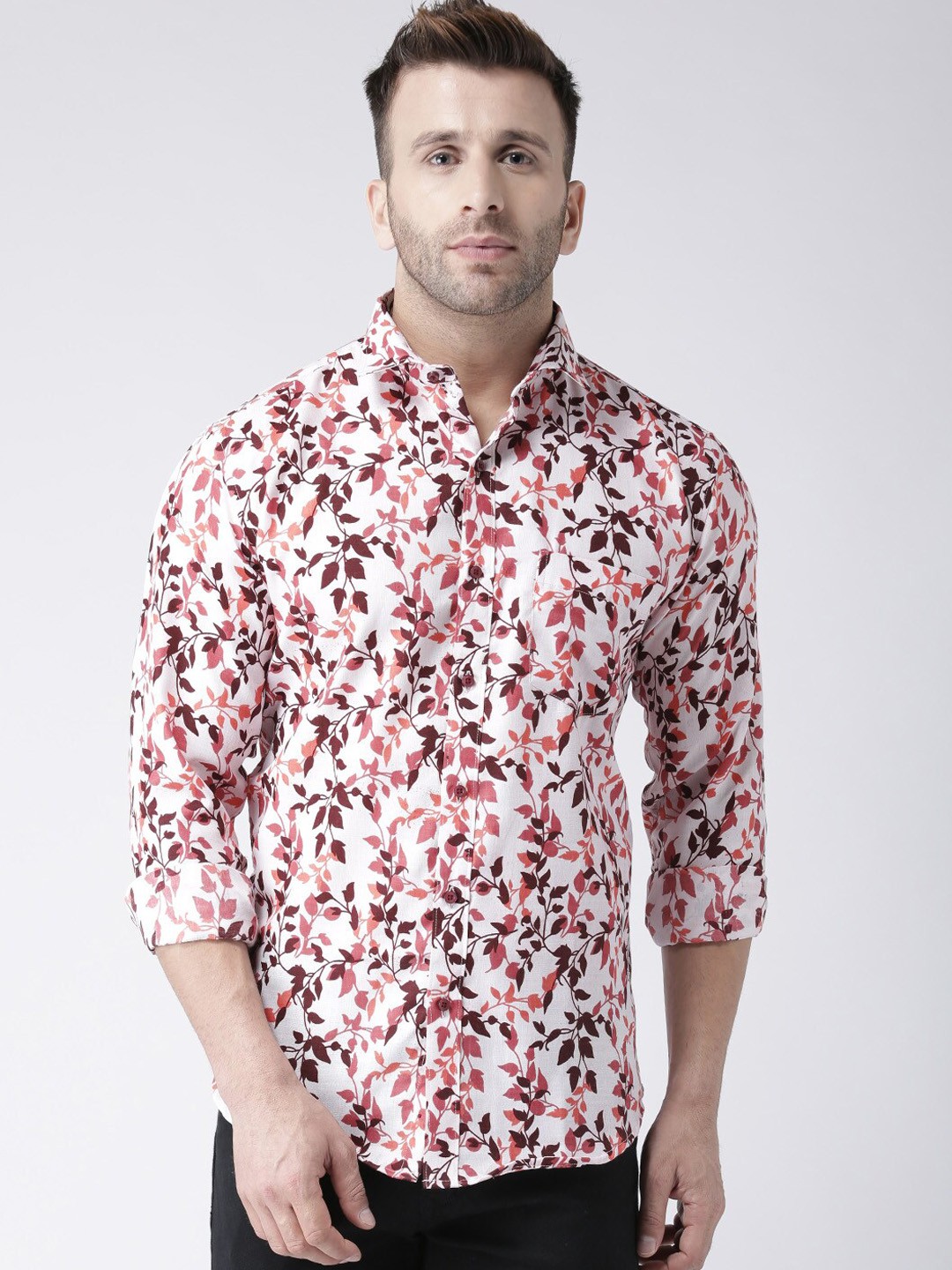 

Hangup Men White & Maroon Slim Fit Printed Casual Shirt